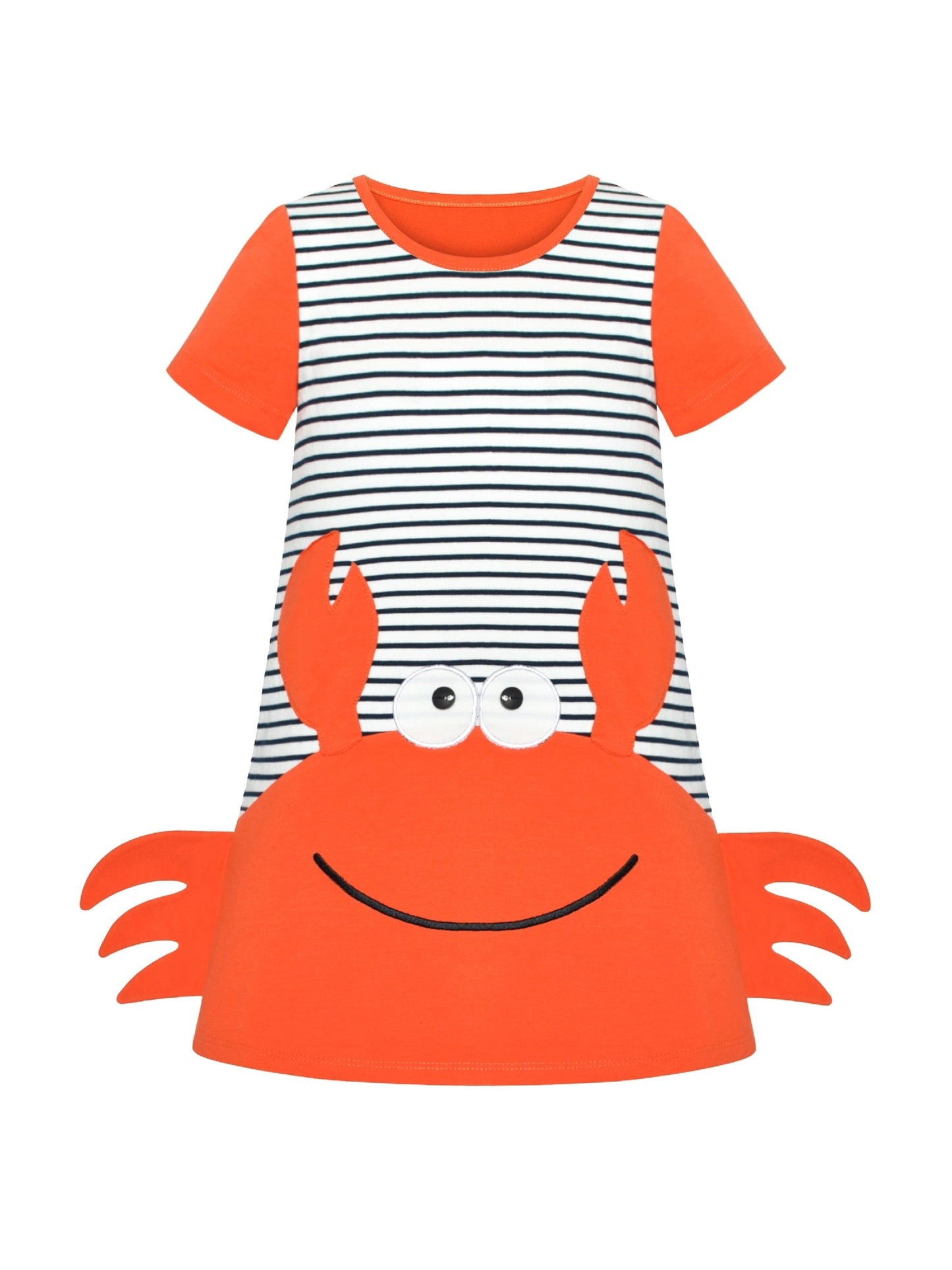 Girls Dress Cotton Green Crocodile Dinosaur Pocket Short Sleeve Orange