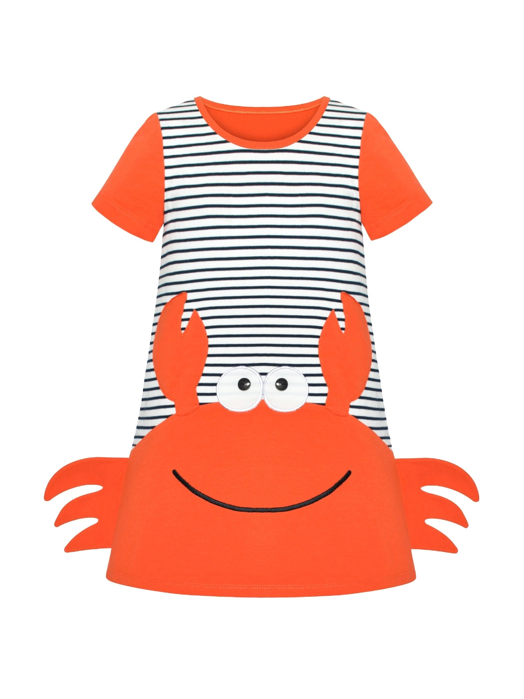 Girls Dress Cotton Green Crocodile Dinosaur Pocket Short Sleeve Orange