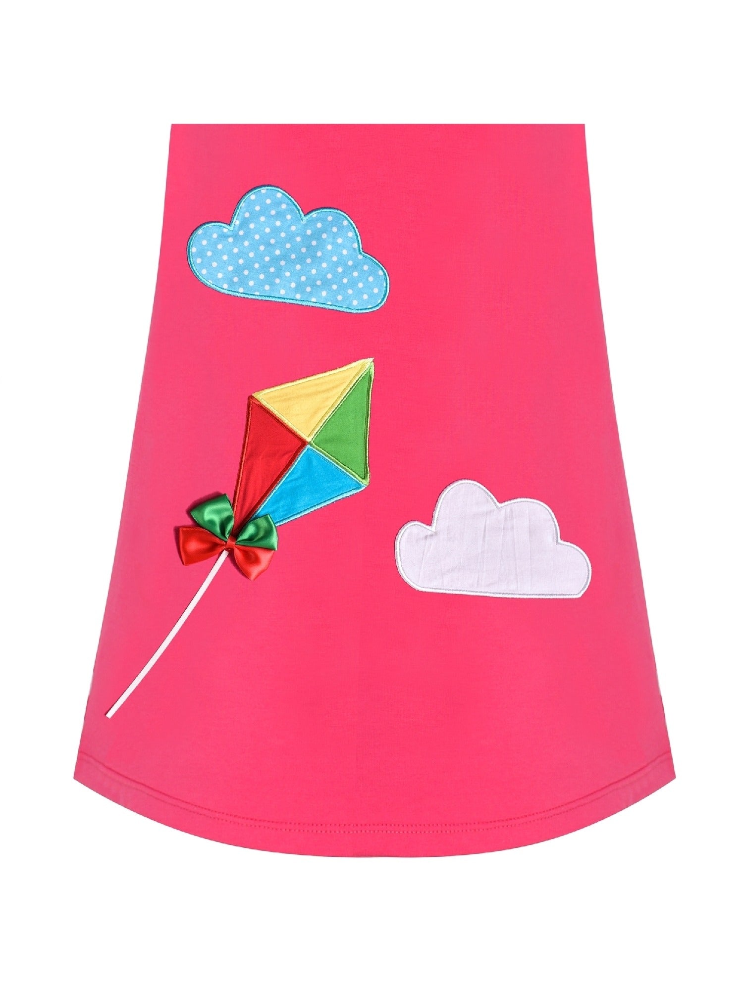 Girls Casual Dress Cotton Long Sleeve Kite Cloud Embroidered Pink