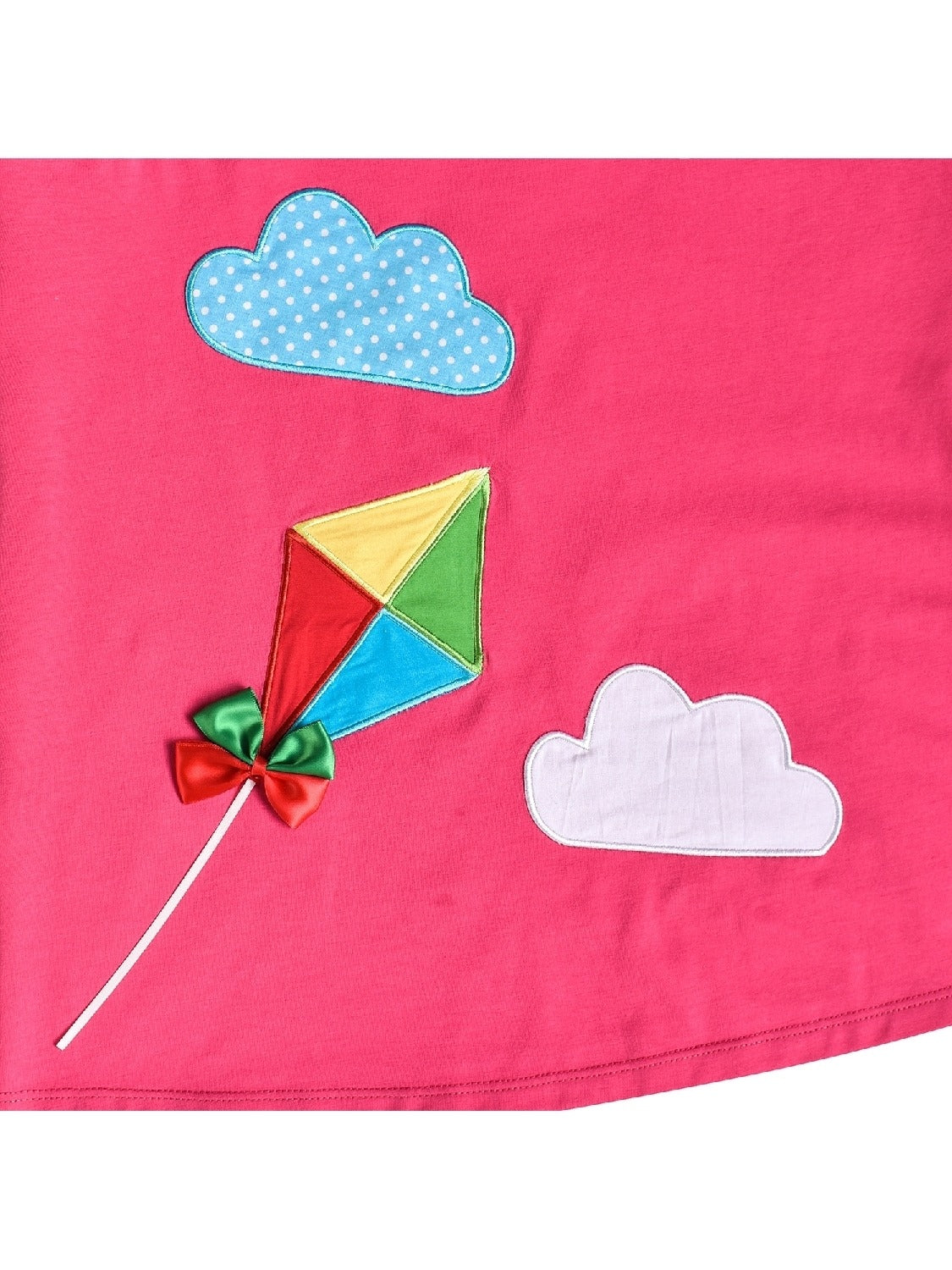 Girls Casual Dress Cotton Long Sleeve Kite Cloud Embroidered Pink