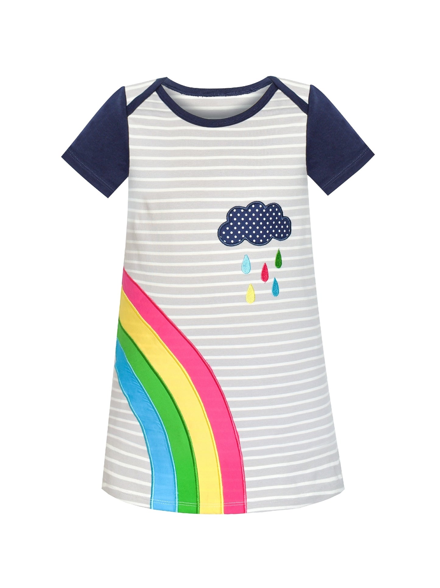 Girls Dress Cotton Green Crocodile Dinosaur Pocket Short Sleeve Multi-Color