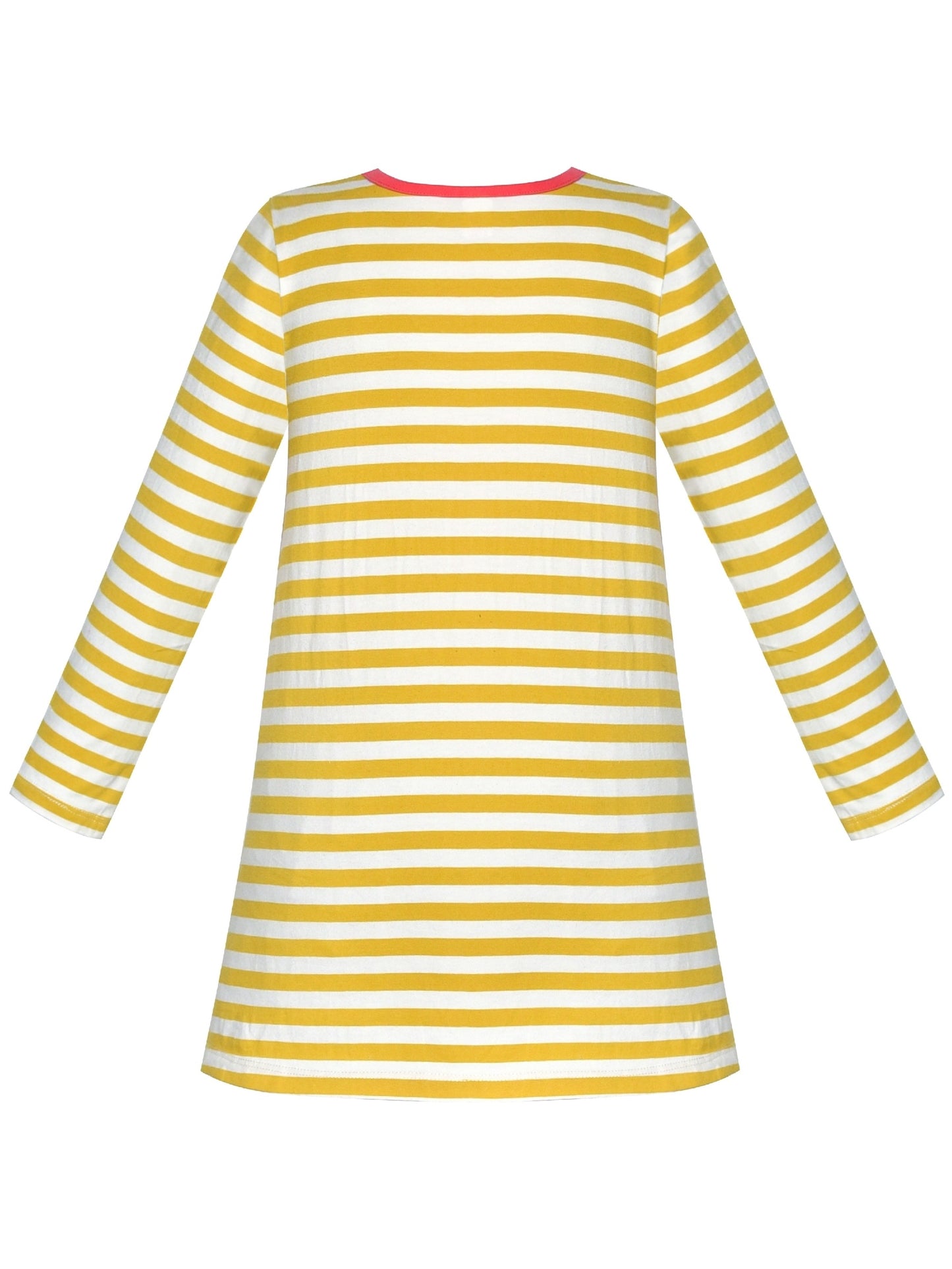 Girls Casual Dress Cotton Long Sleeve Kite Cloud Embroidered Yellow