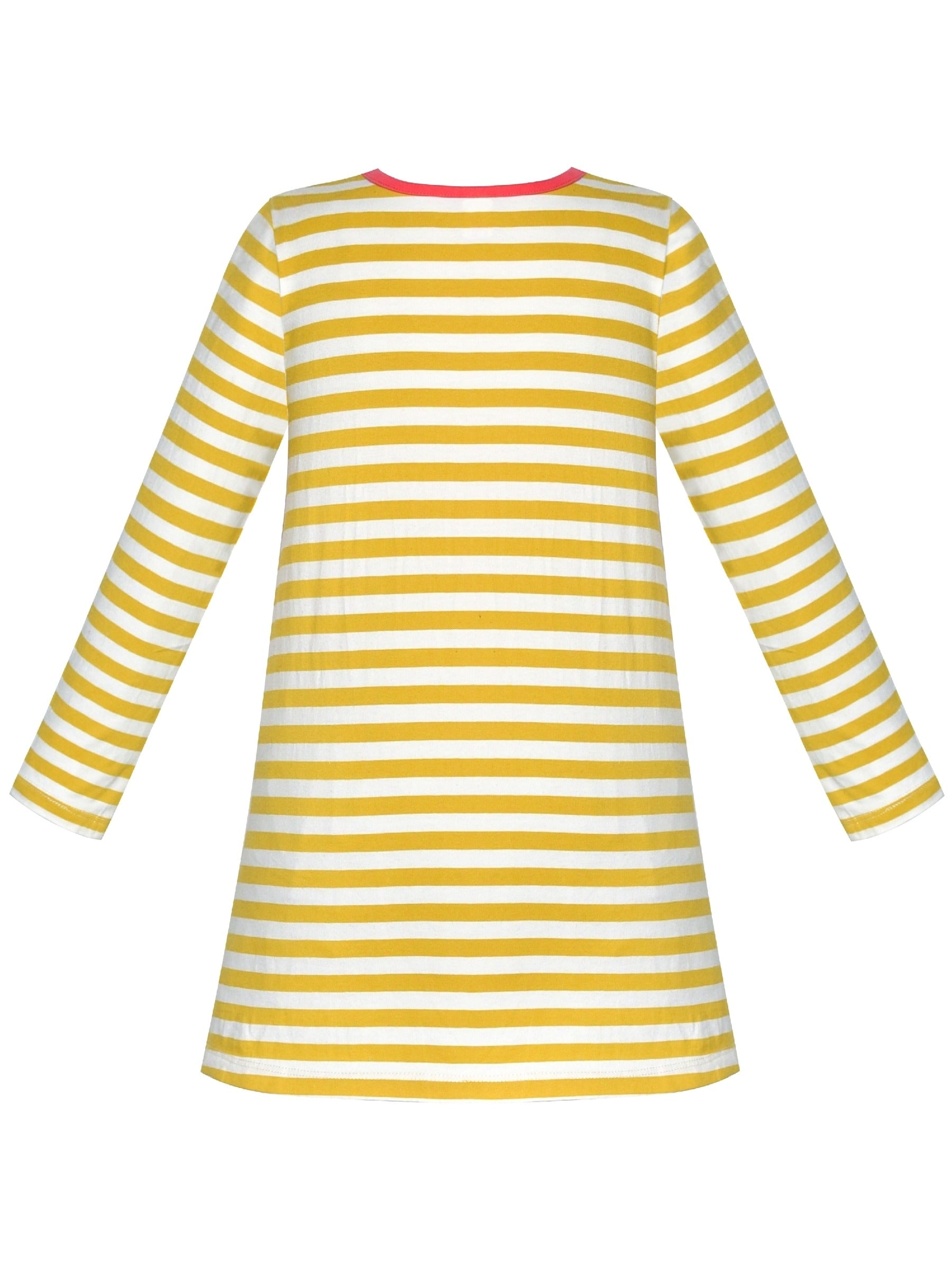 Girls Casual Dress Cotton Long Sleeve Kite Cloud Embroidered Yellow