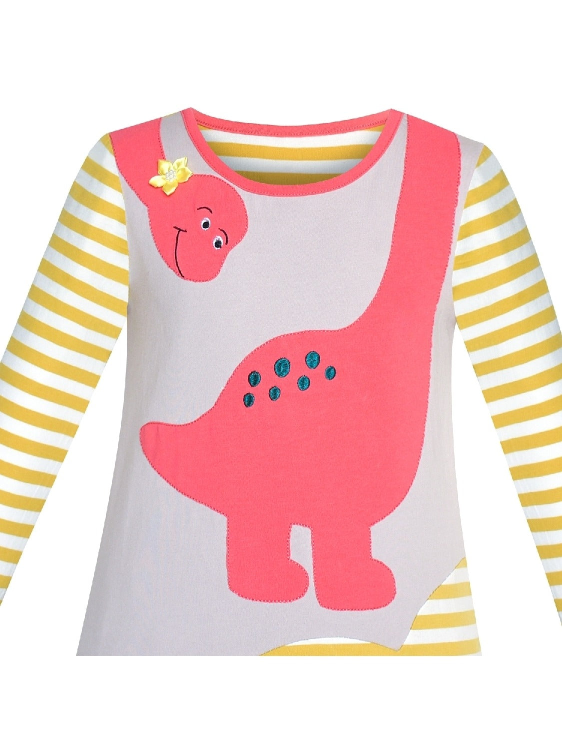 Girls Casual Dress Cotton Long Sleeve Kite Cloud Embroidered Yellow