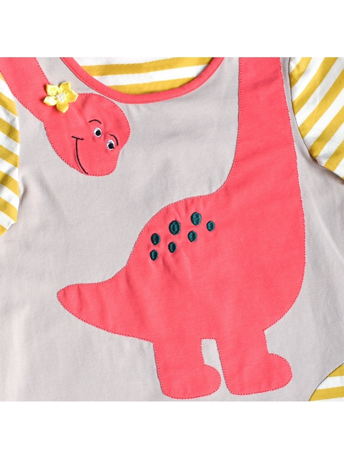 Girls Casual Dress Cotton Long Sleeve Kite Cloud Embroidered Yellow