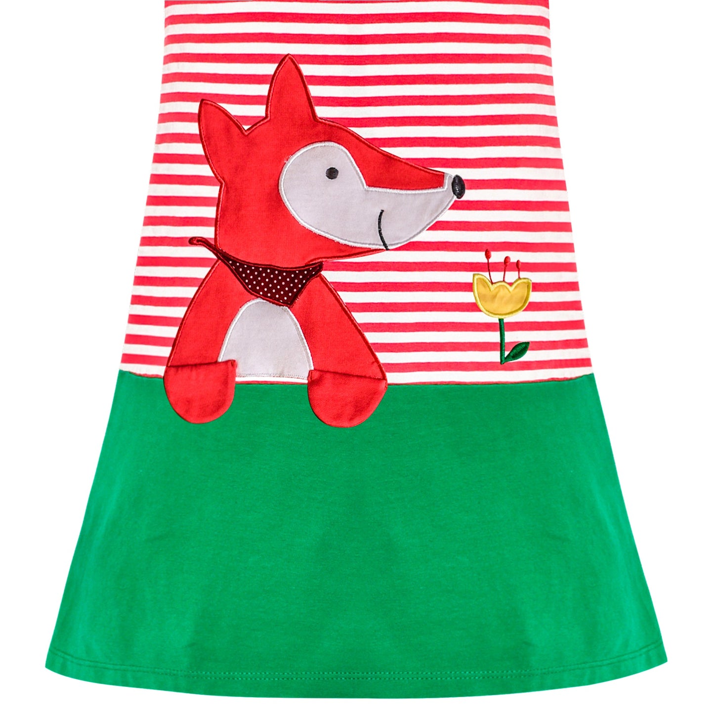 Girls Casual Dress Cotton Long Sleeve Kite Cloud Embroidered Red