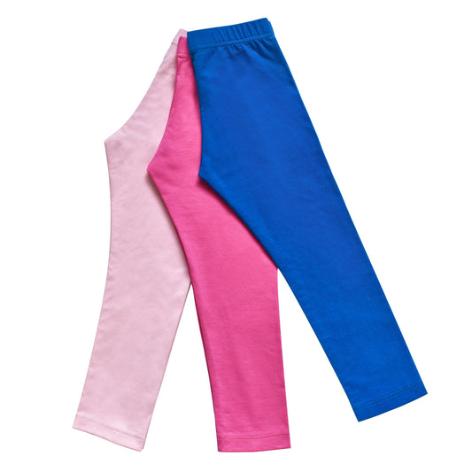 Girls Pants 3-Pack Cotton Leggings Stretchy Toddler Kids Blue