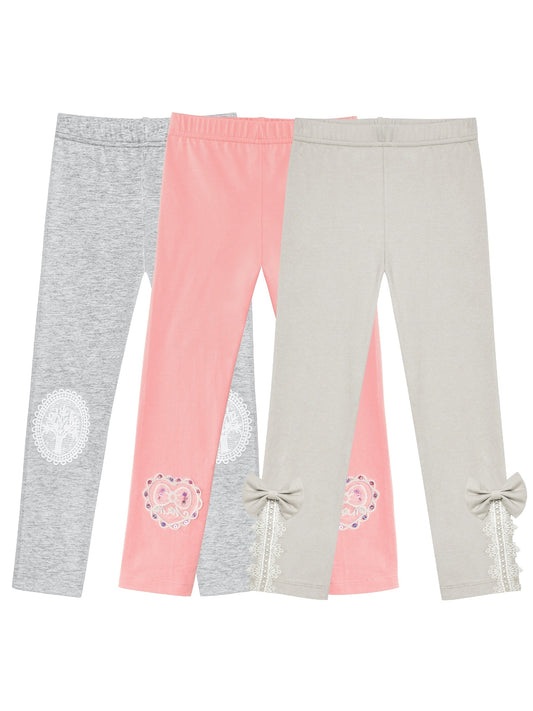 Girls Pants 3-Pack Cotton Leggings Stretchy Toddler Kids Gray