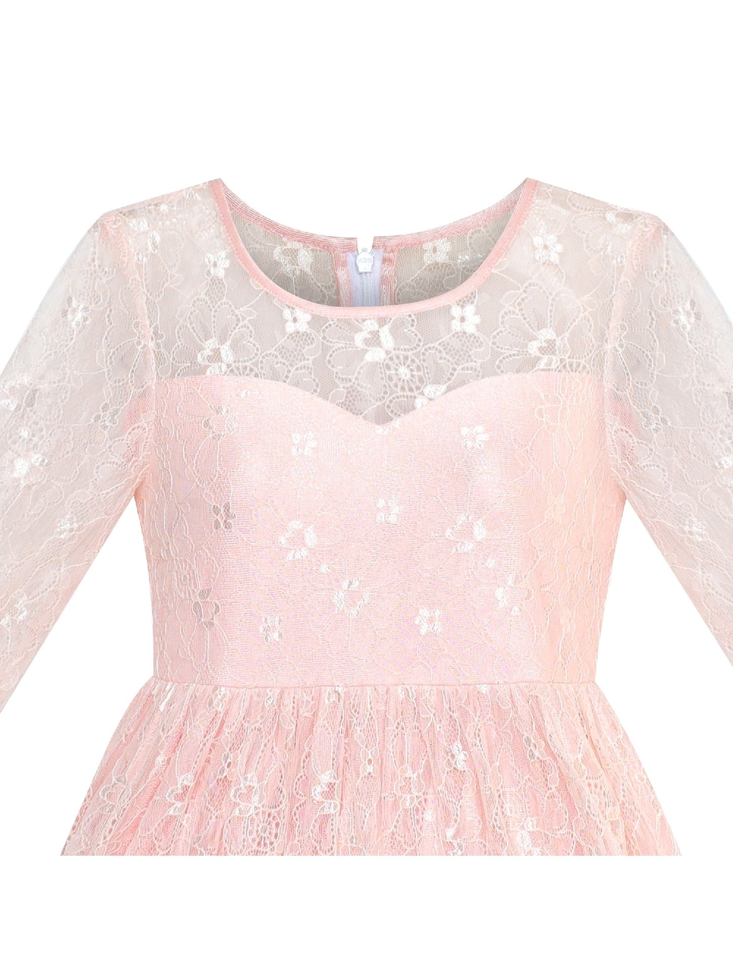 Girls Dress Lace Long Sleeve Off White Wedding Party Pink