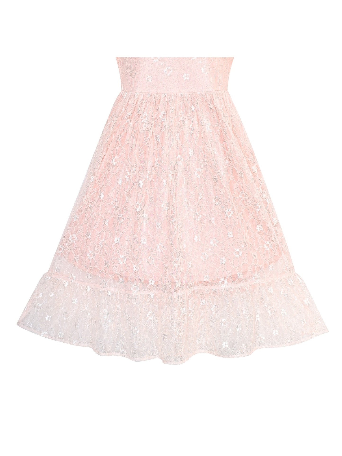 Girls Dress Lace Long Sleeve Off White Wedding Party Pink