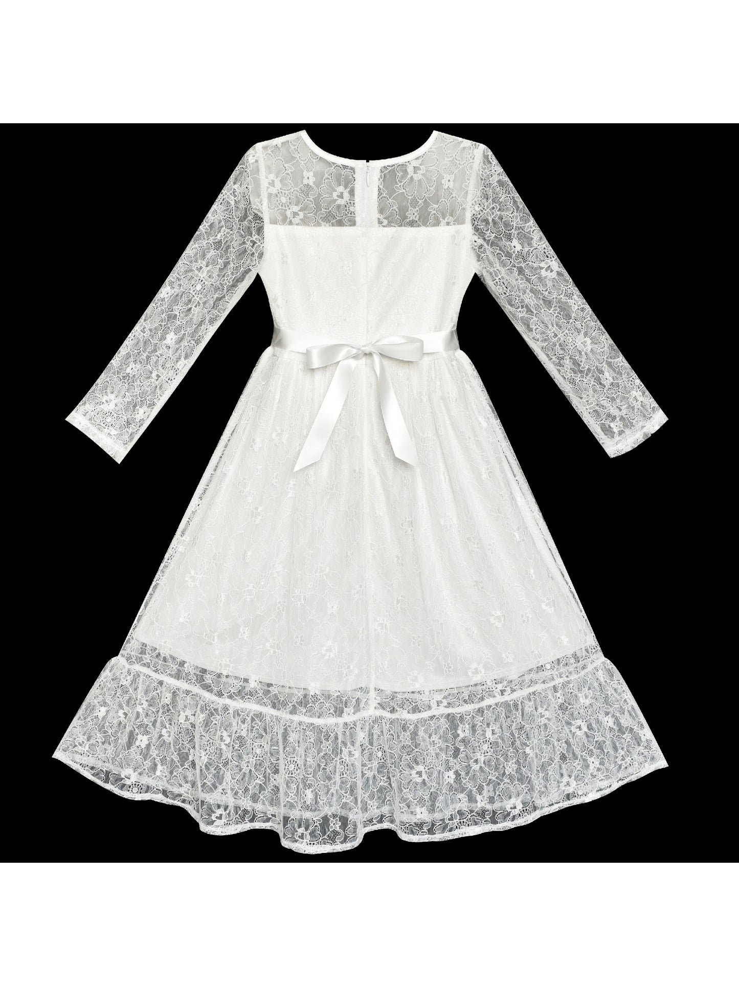 Girls Dress Lace Long Sleeve Off White Wedding Party White
