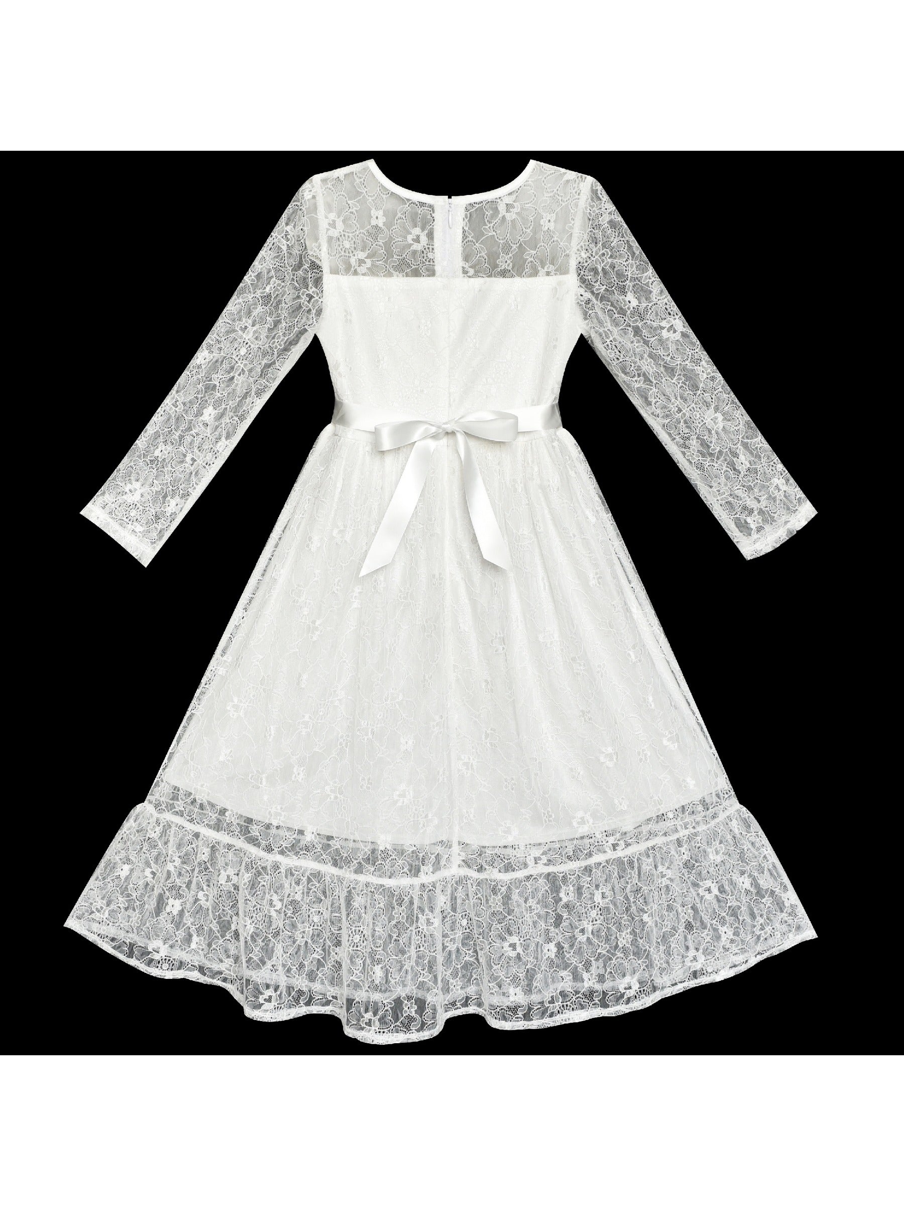Girls Dress Lace Long Sleeve Off White Wedding Party White