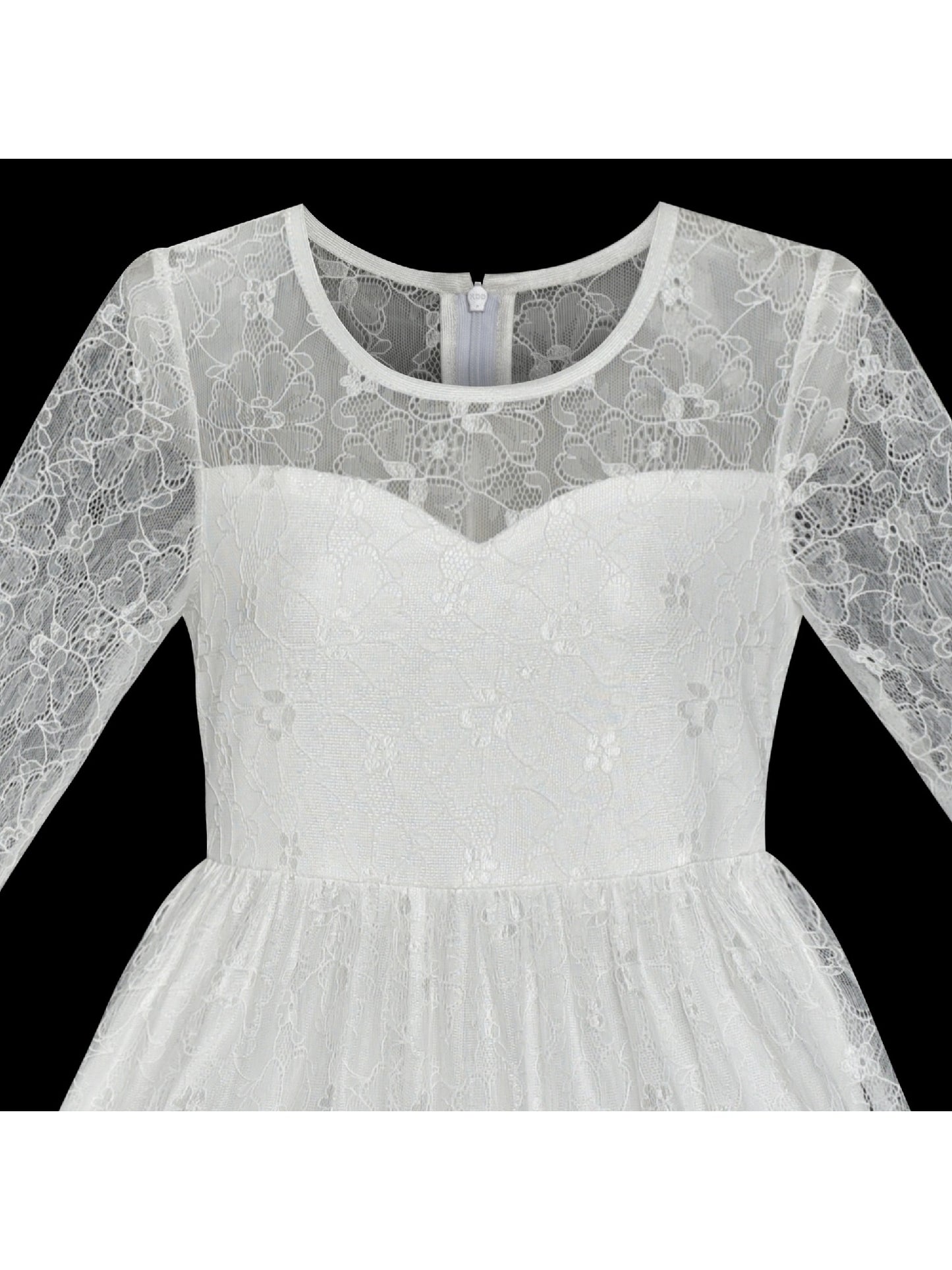 Girls Dress Lace Long Sleeve Off White Wedding Party White