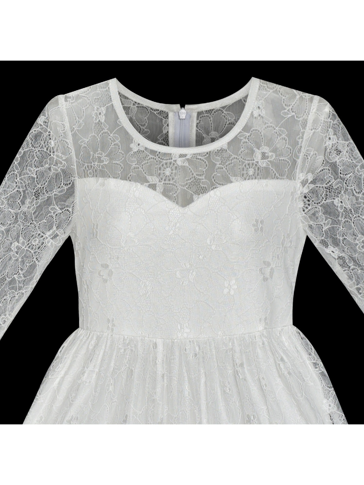Girls Dress Lace Long Sleeve Off White Wedding Party White
