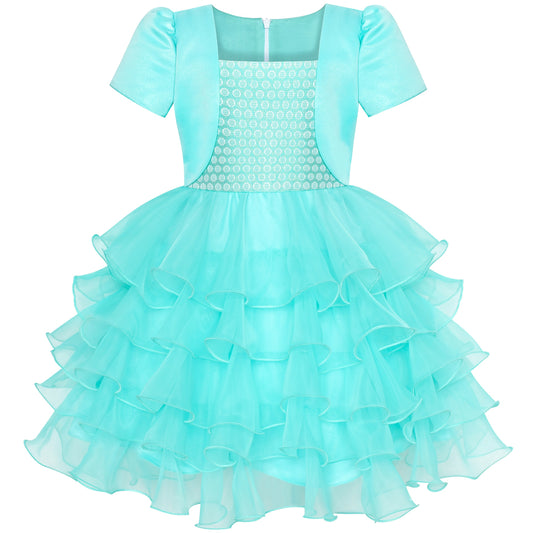 Girls Dress 2-in-1 Bolero Turquoise Birthday Party Dress Green