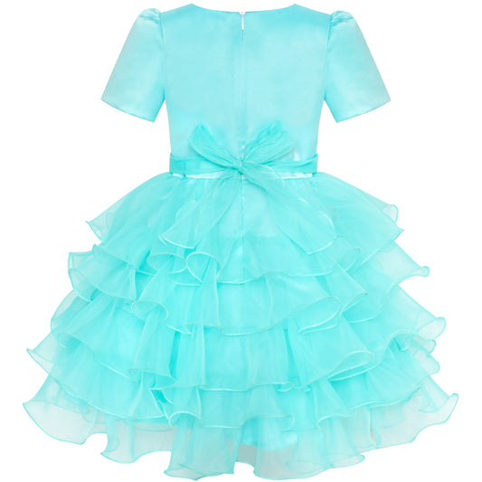 Girls Dress 2-in-1 Bolero Turquoise Birthday Party Dress Green
