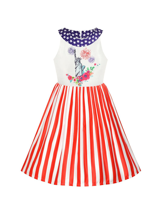 Girls Dress American Flag National Day Party Stars Dress Red