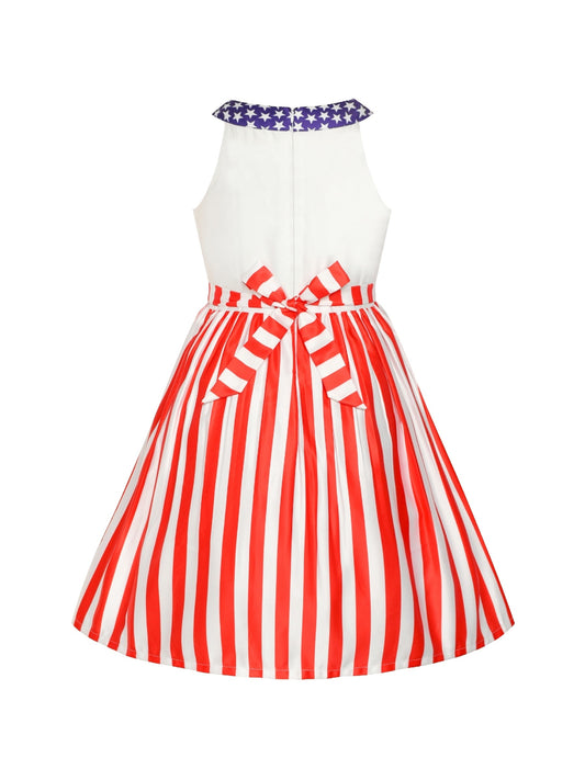 Girls Dress American Flag National Day Party Stars Dress Red