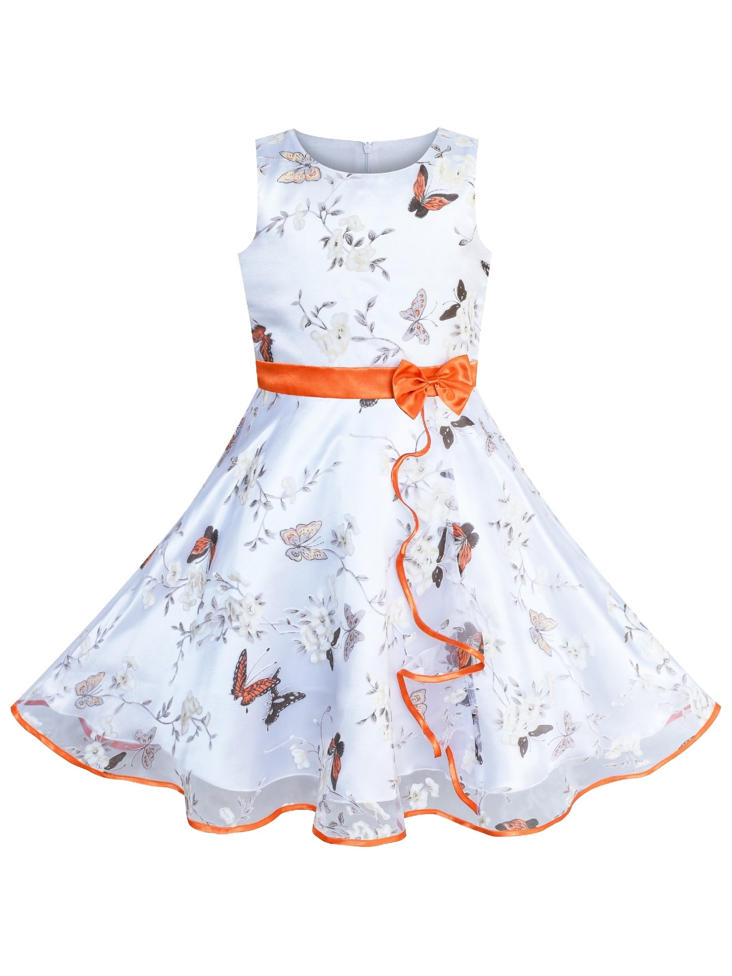 Girls Dress 3 Layers Hand Drawing Peony Flower Pageant Orange