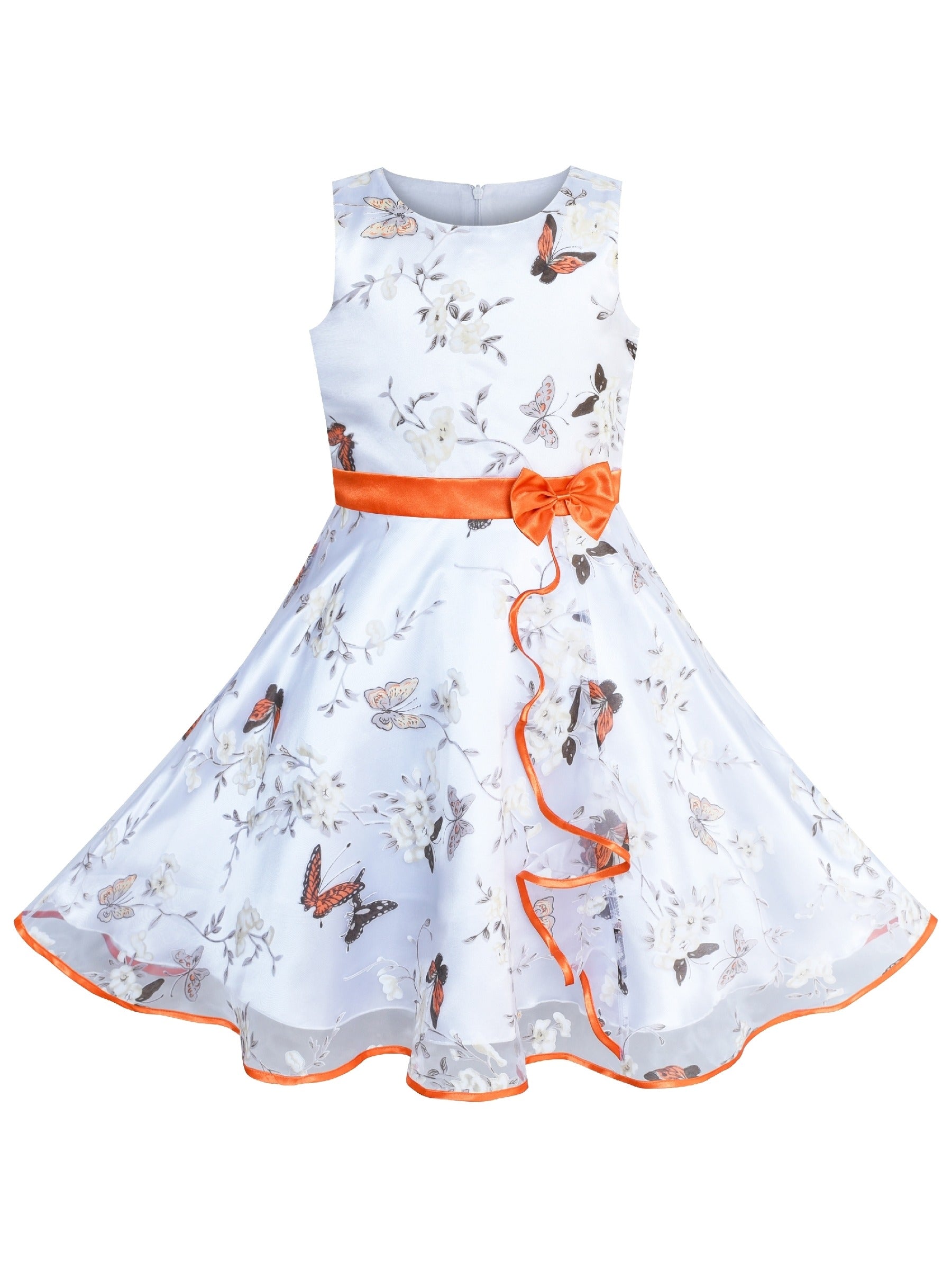 Girls Dress 3 Layers Hand Drawing Peony Flower Pageant Orange
