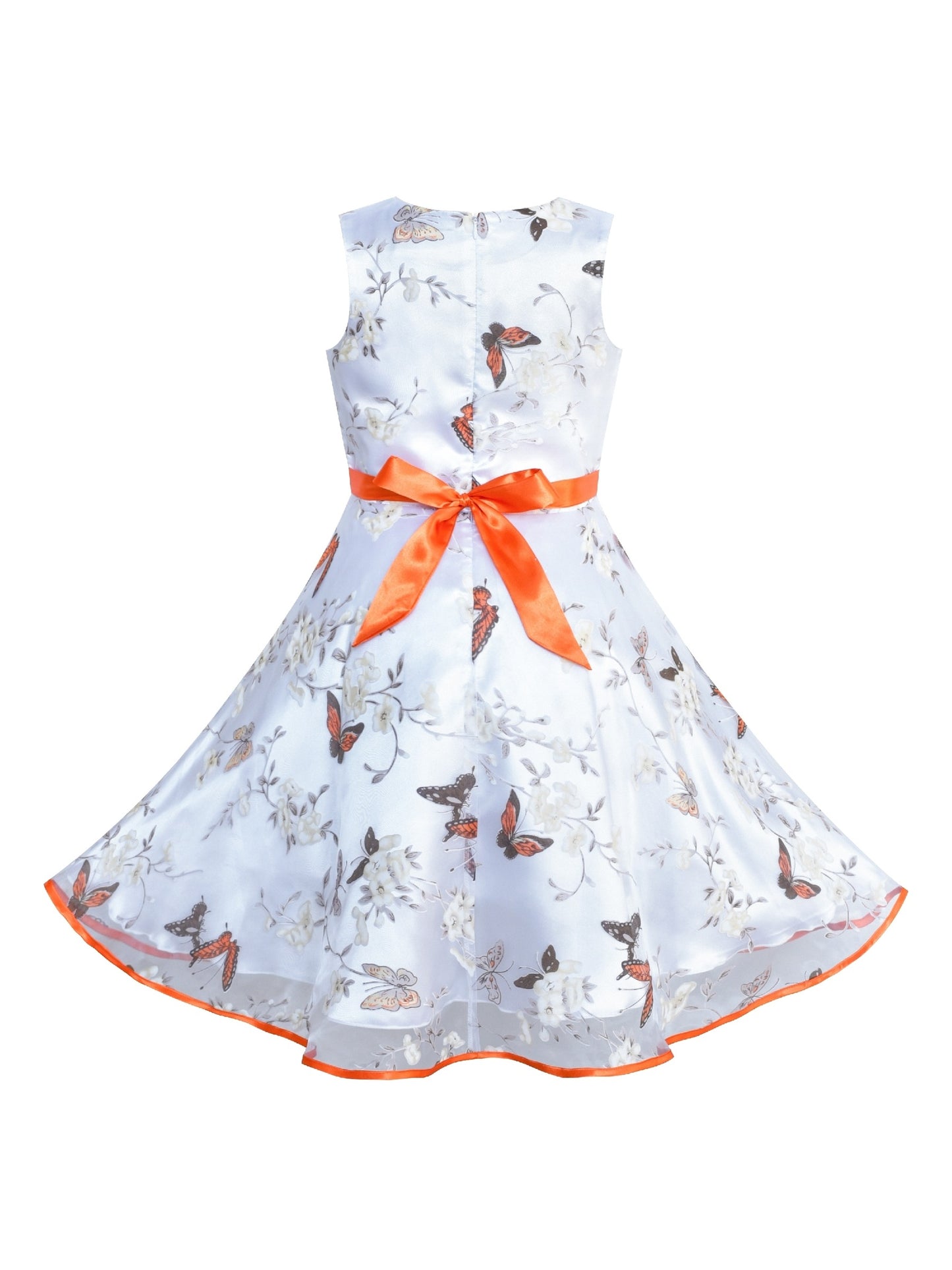 Girls Dress 3 Layers Hand Drawing Peony Flower Pageant Orange