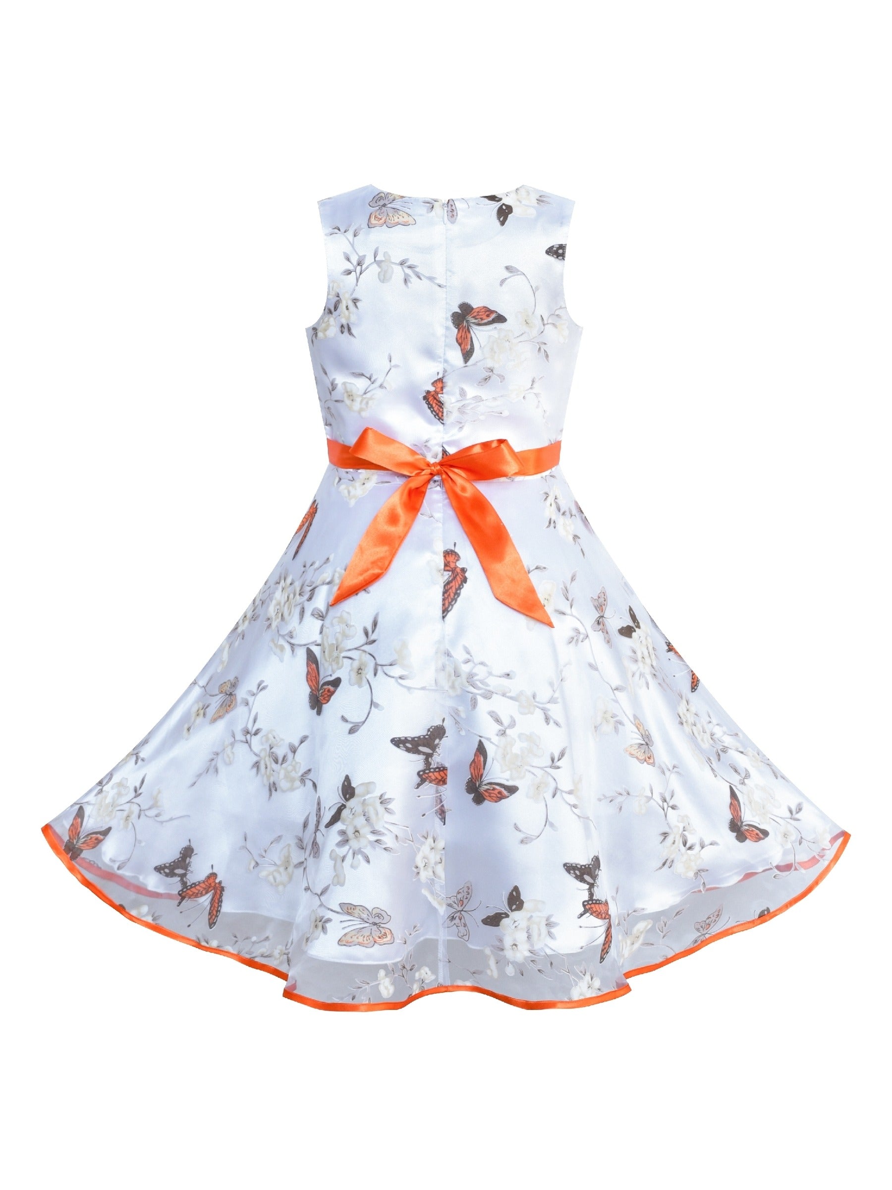 Girls Dress 3 Layers Hand Drawing Peony Flower Pageant Orange