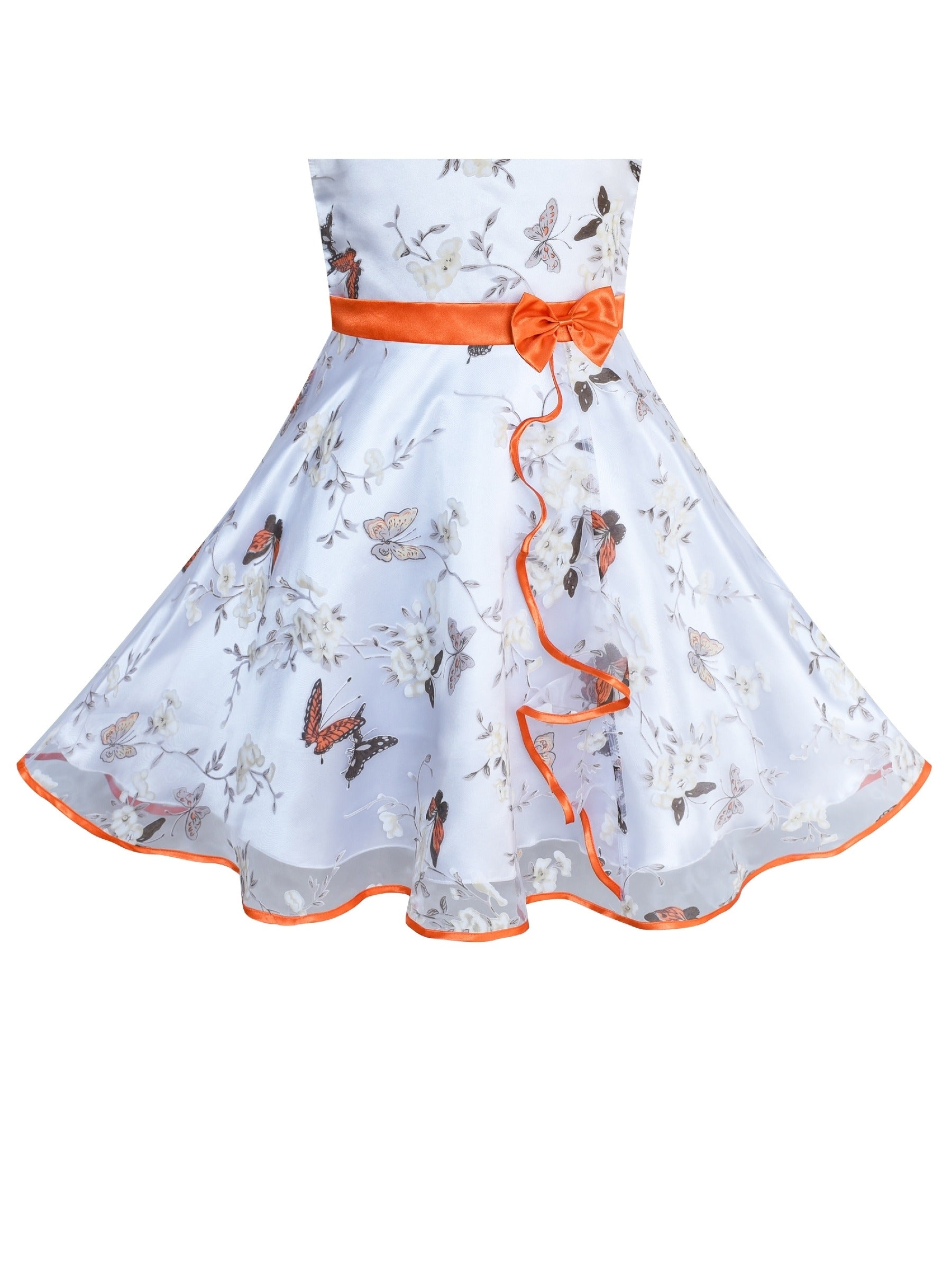 Girls Dress 3 Layers Hand Drawing Peony Flower Pageant Orange