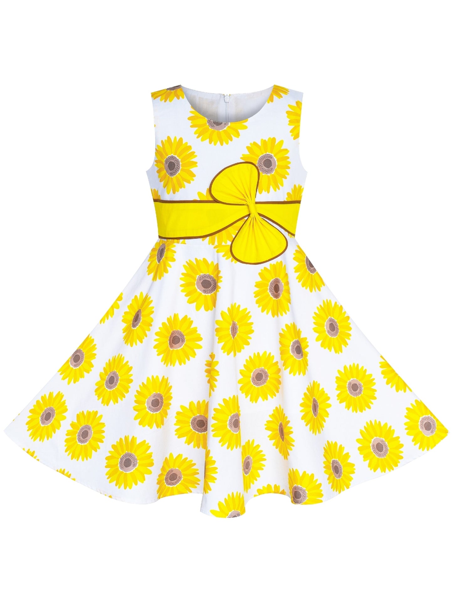 2 Pecs Girls Dress Sun Hat Bow Tie Flower Summer Beach Kids Clothing Yellow