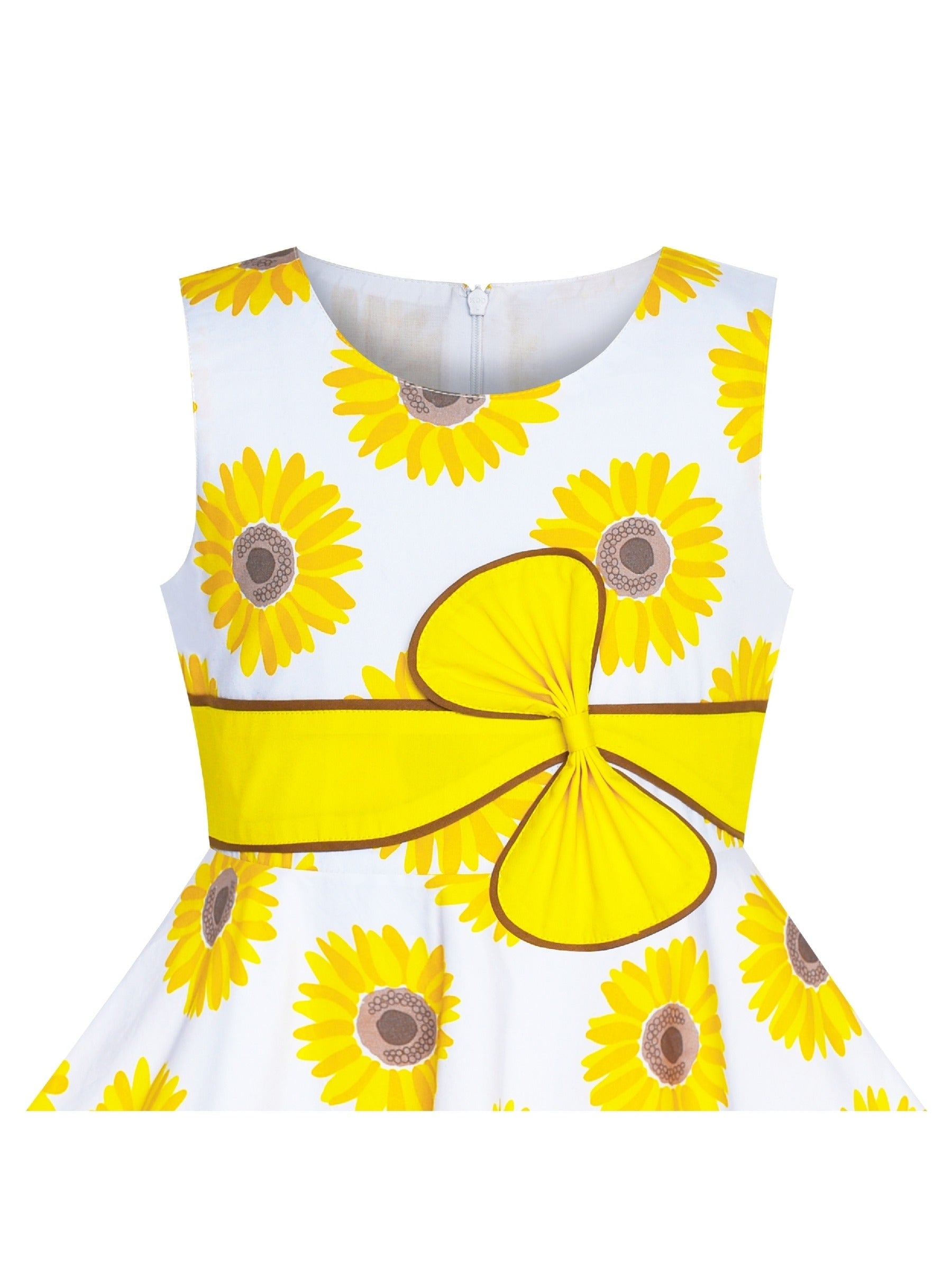 2 Pecs Girls Dress Sun Hat Bow Tie Flower Summer Beach Kids Clothing Yellow
