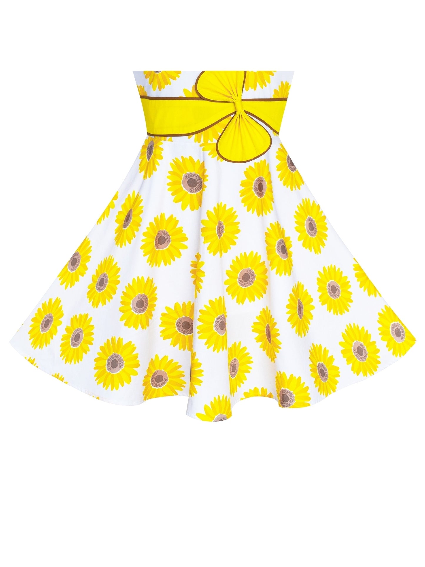 2 Pecs Girls Dress Sun Hat Bow Tie Flower Summer Beach Kids Clothing Yellow