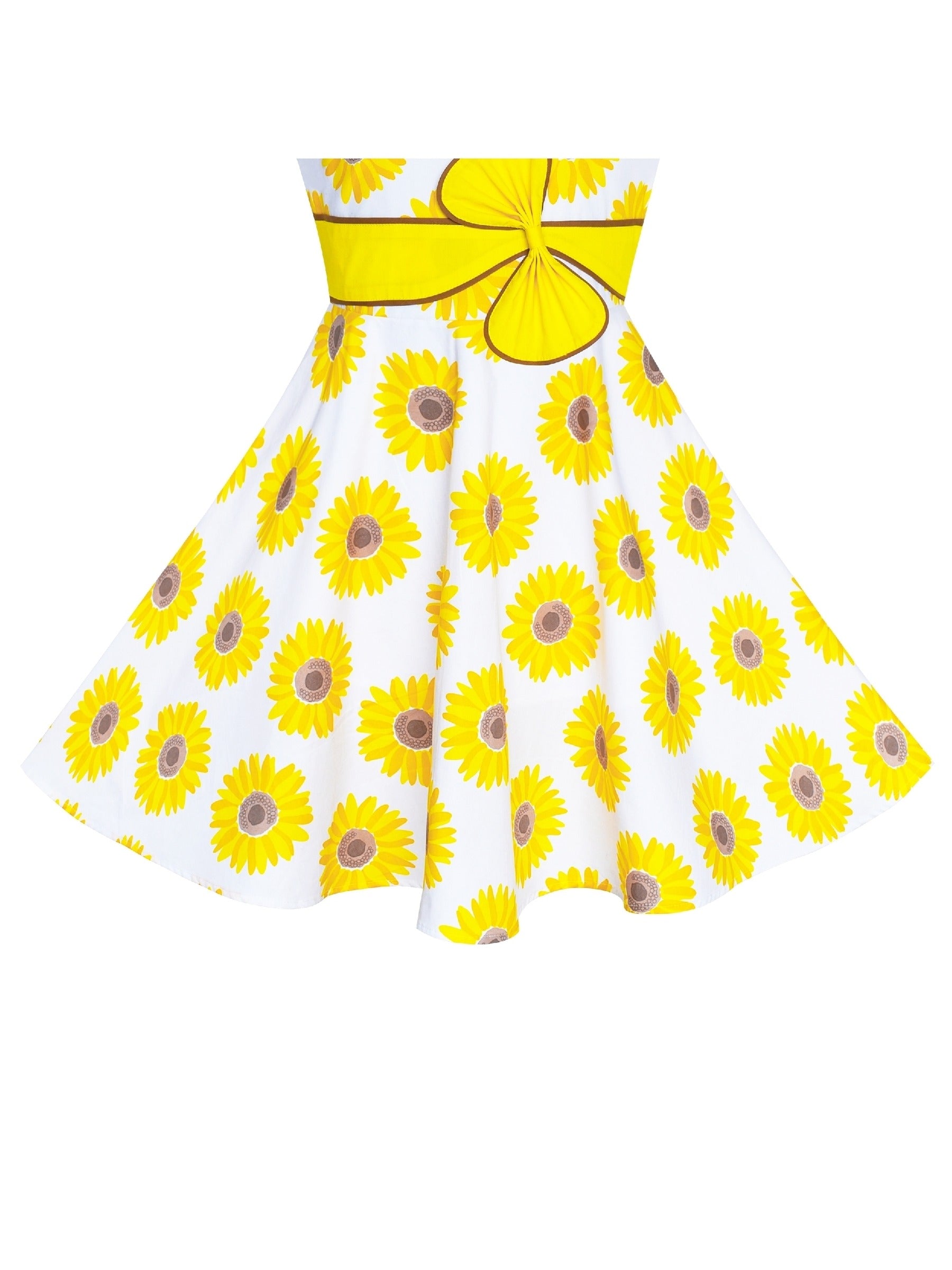 2 Pecs Girls Dress Sun Hat Bow Tie Flower Summer Beach Kids Clothing Yellow