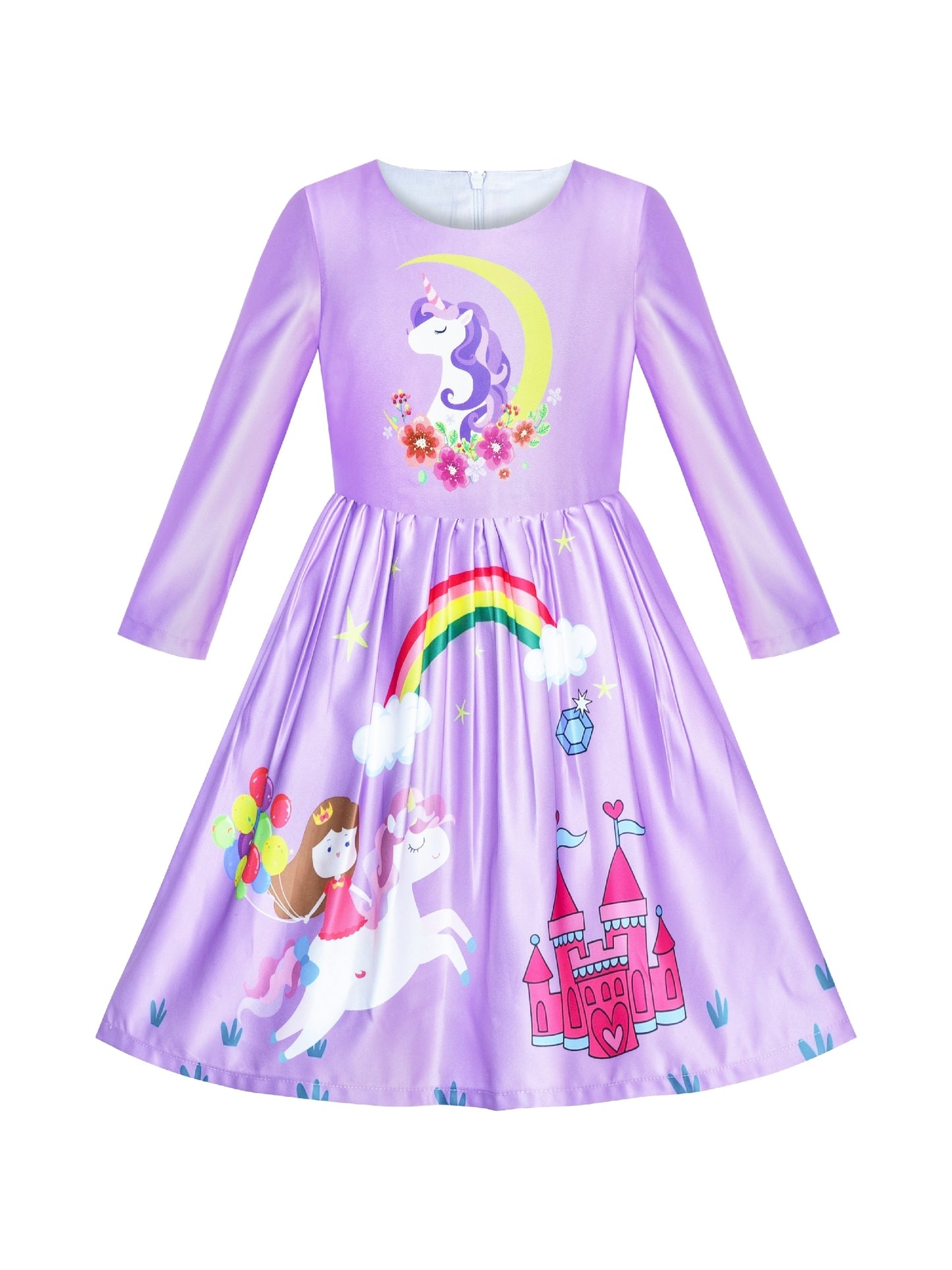 Girls Dress 3/4 Sleeve Christmas Santa Jingle Bell Snow Purple
