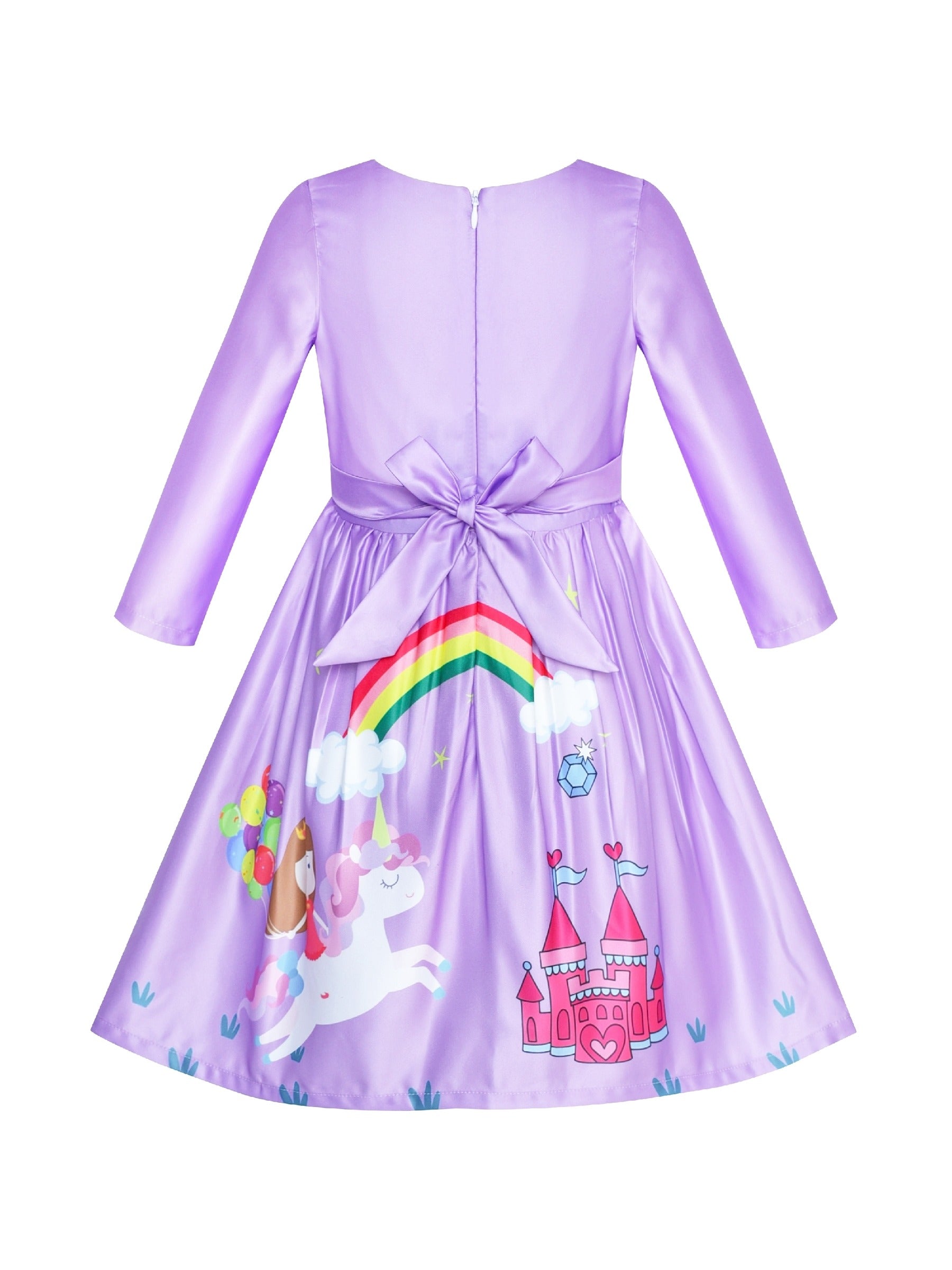 Girls Dress 3/4 Sleeve Christmas Santa Jingle Bell Snow Purple