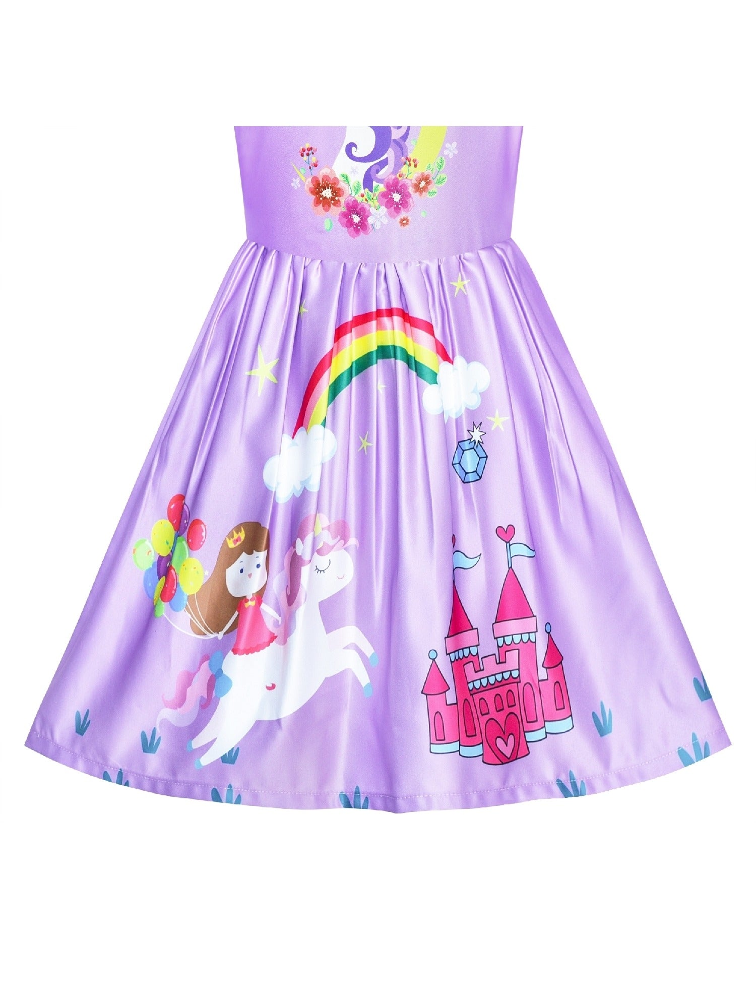 Girls Dress 3/4 Sleeve Christmas Santa Jingle Bell Snow Purple