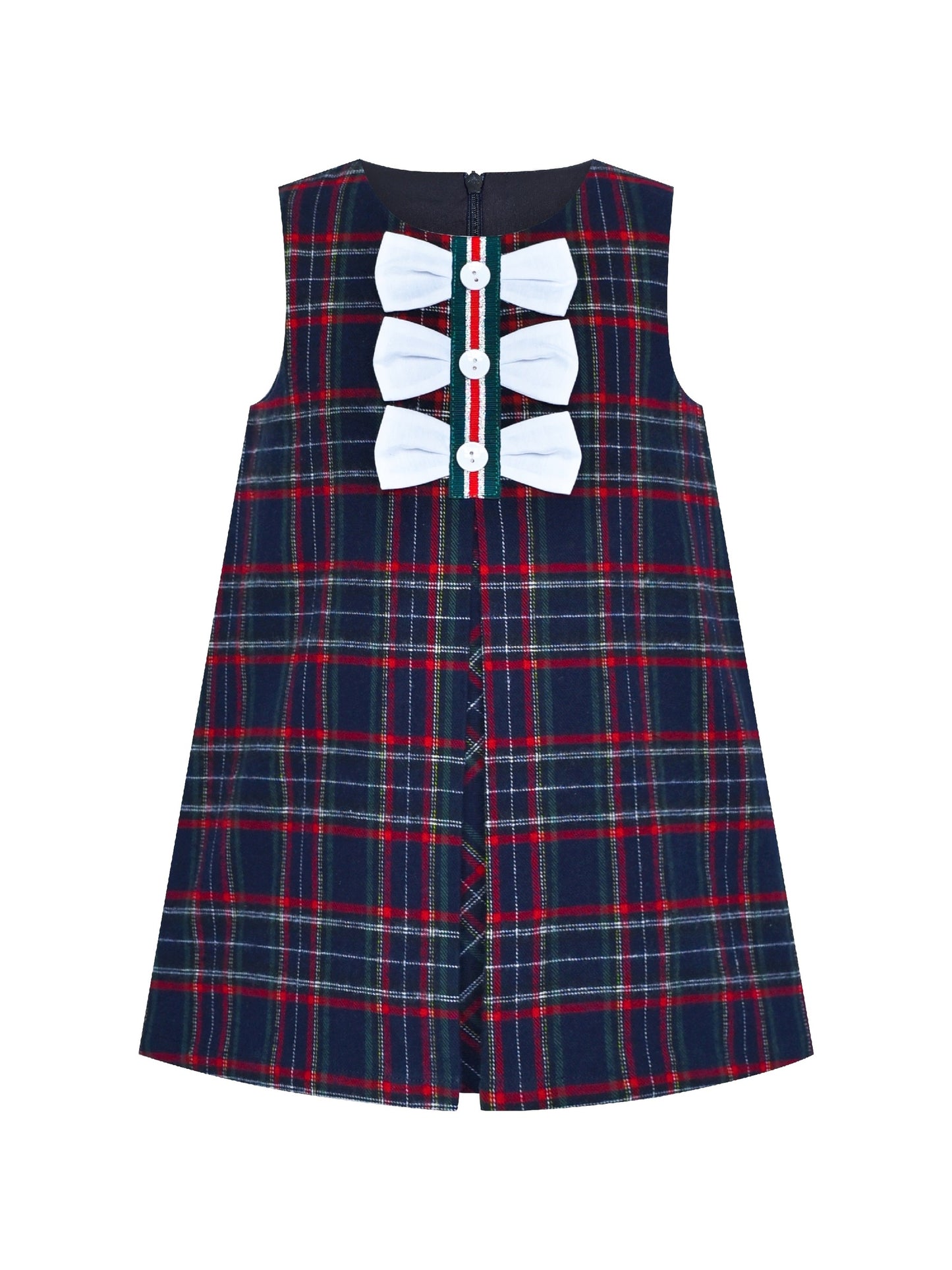 Girls Dress Plaid A-line Bow Tie School Uniform Multi-Color