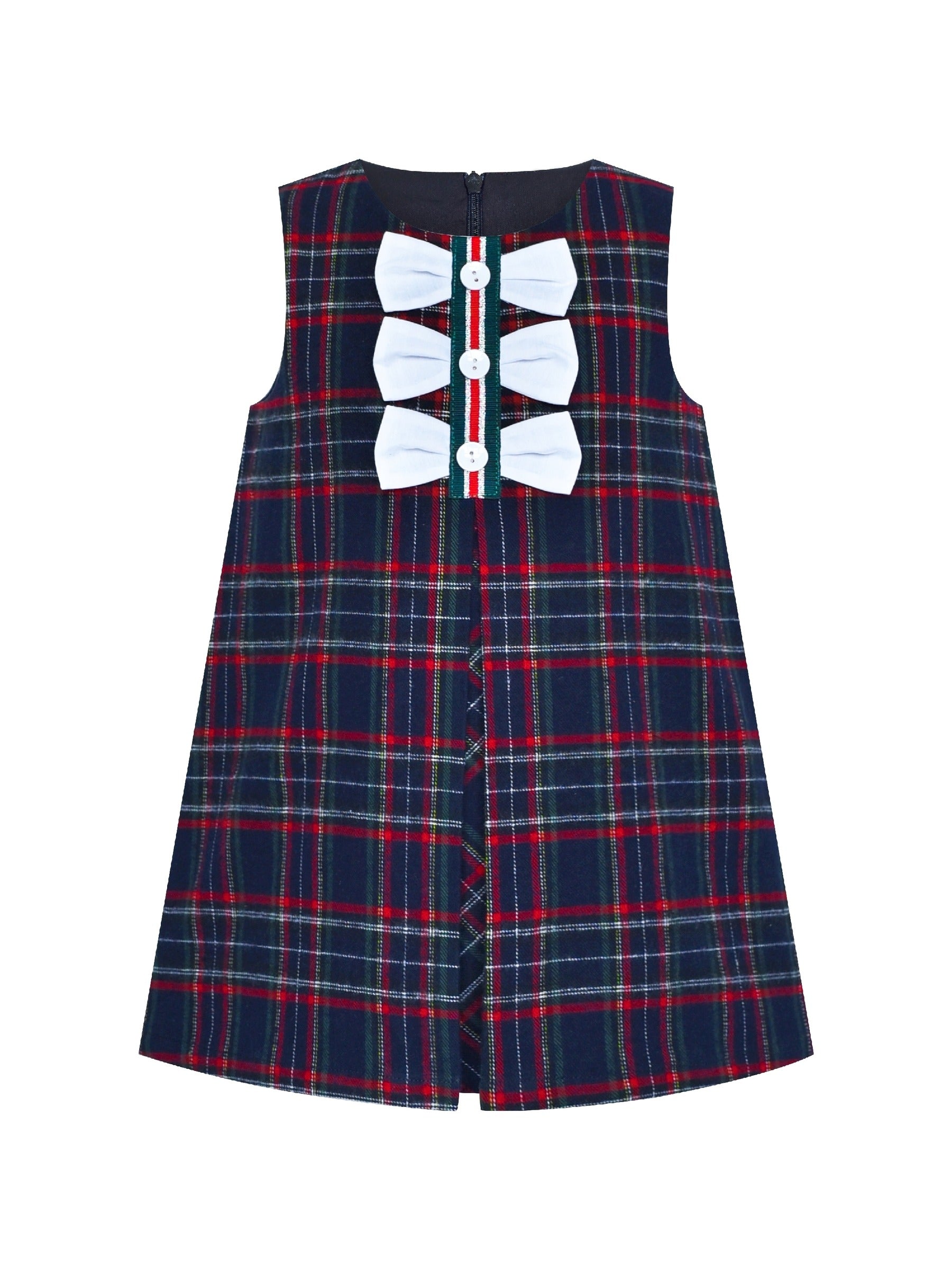 Girls Dress Plaid A-line Bow Tie School Uniform Multi-Color