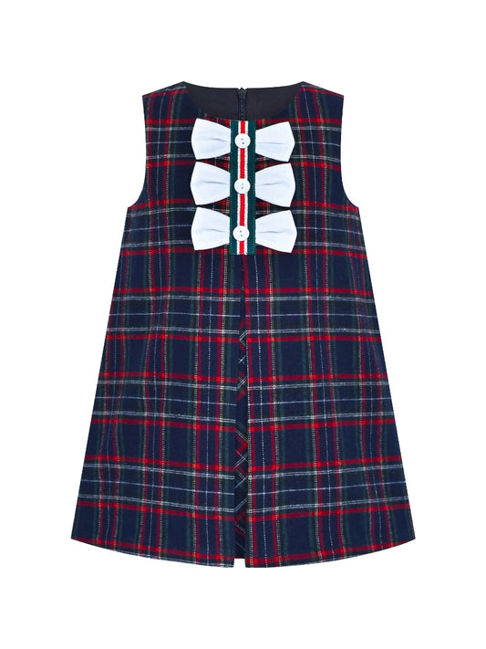 Girls Dress Plaid A-line Bow Tie School Uniform Multi-Color