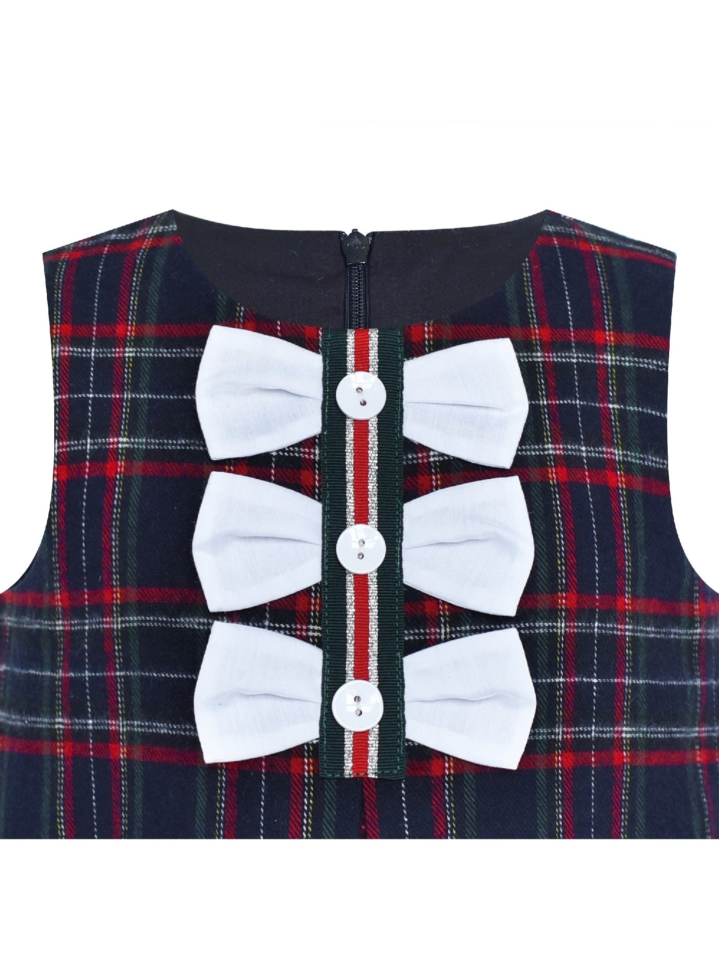Girls Dress Plaid A-line Bow Tie School Uniform Multi-Color