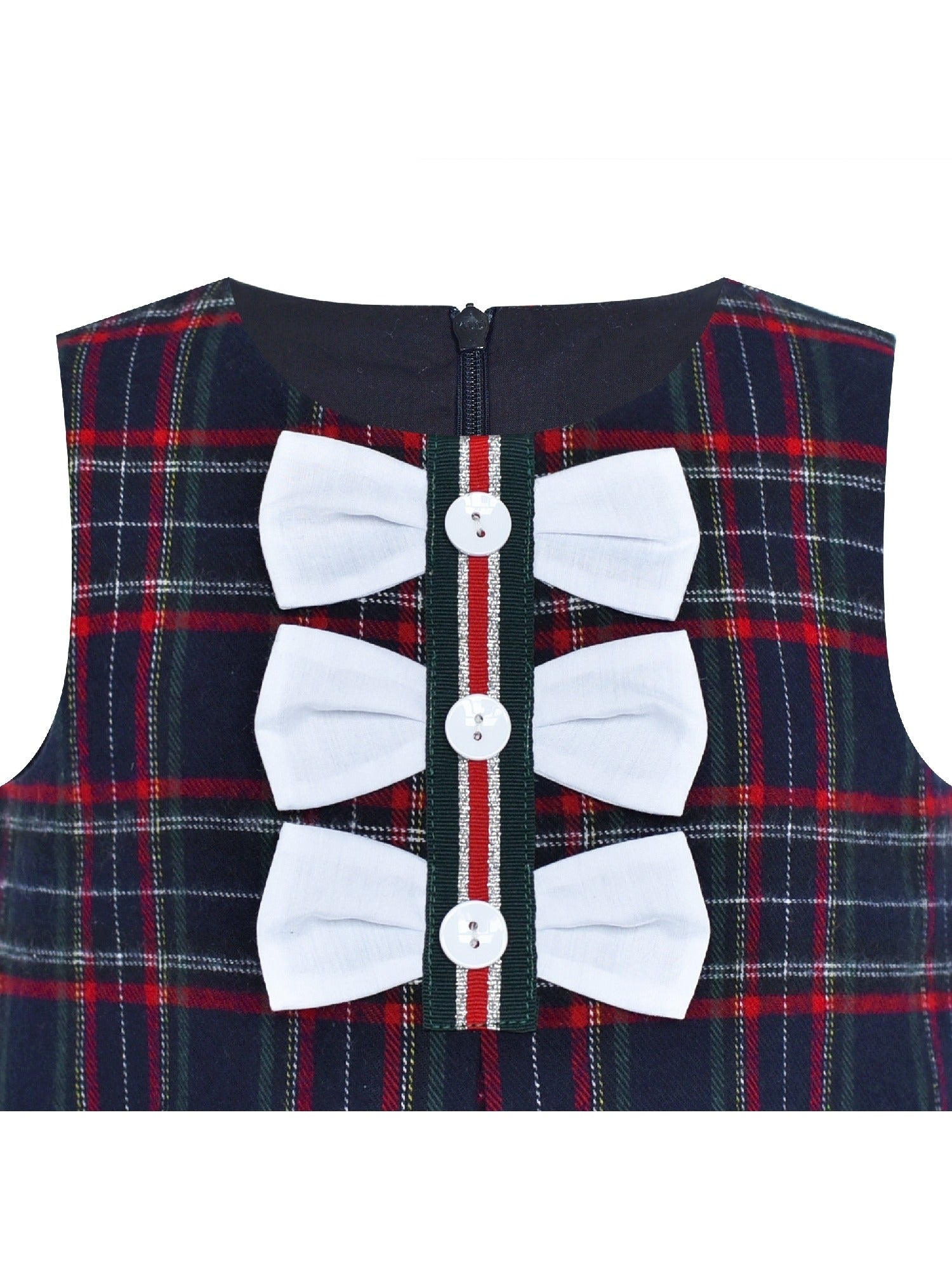 Girls Dress Plaid A-line Bow Tie School Uniform Multi-Color