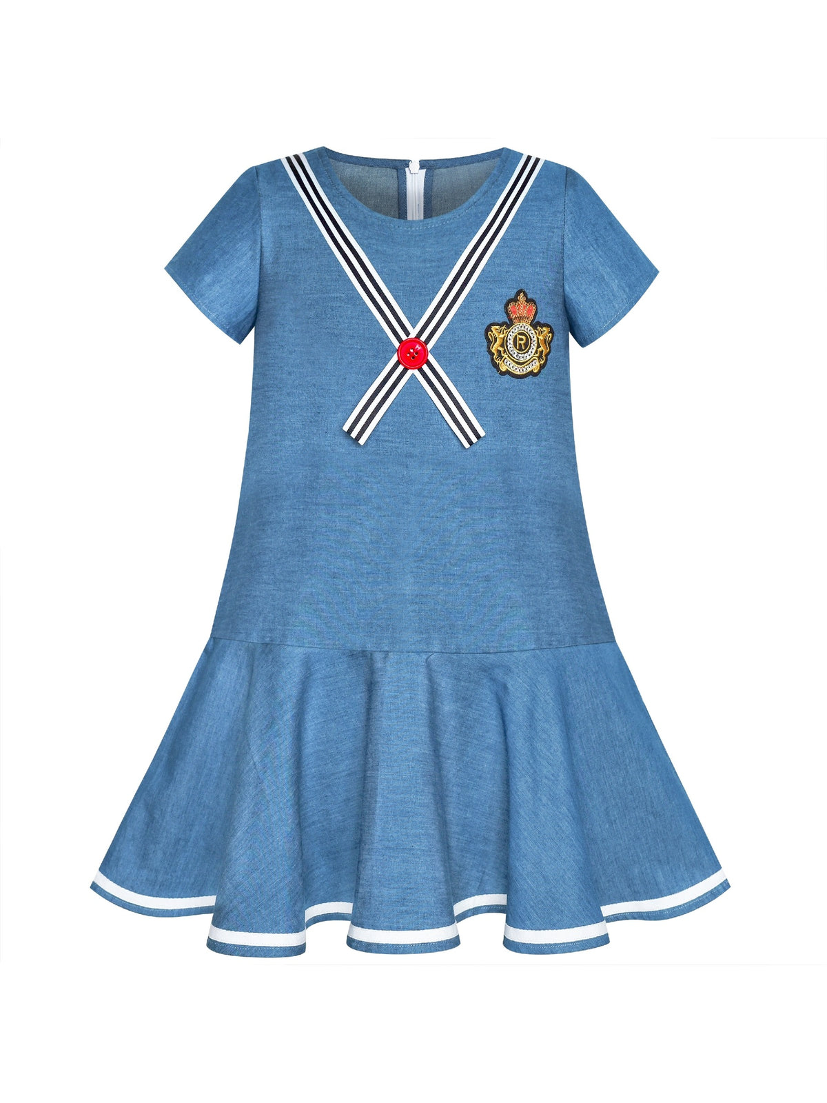 Girls Dress Denim Blue Short Sleeve School Uniform - Denim Blue