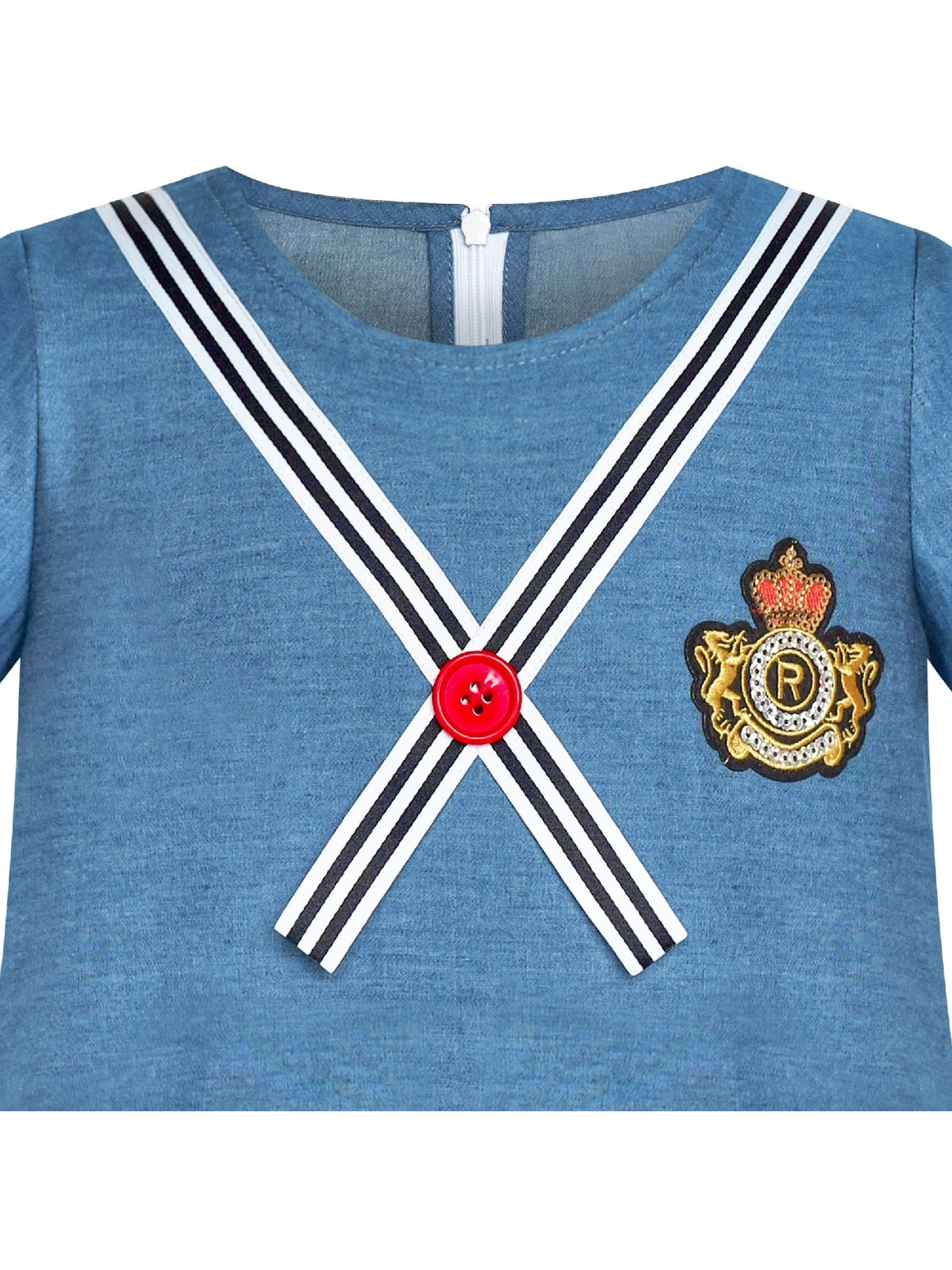 Girls Dress Denim Blue Short Sleeve School Uniform - Denim Blue