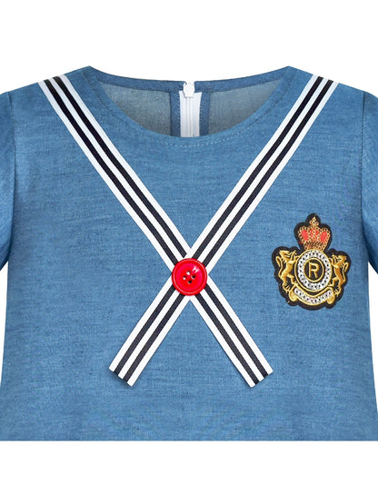 Girls Dress Denim Blue Short Sleeve School Uniform - Denim Blue