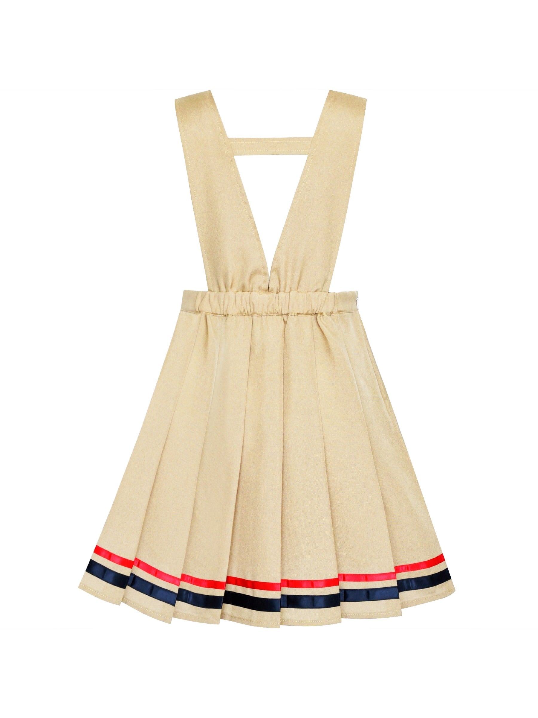 Girls Dress V Neck Pleated Hem School Uniform Yellow