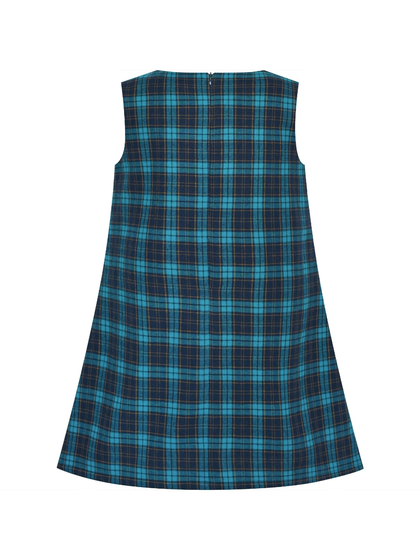 Girls Dress Plaid A-line Bow Tie School Uniform Blue