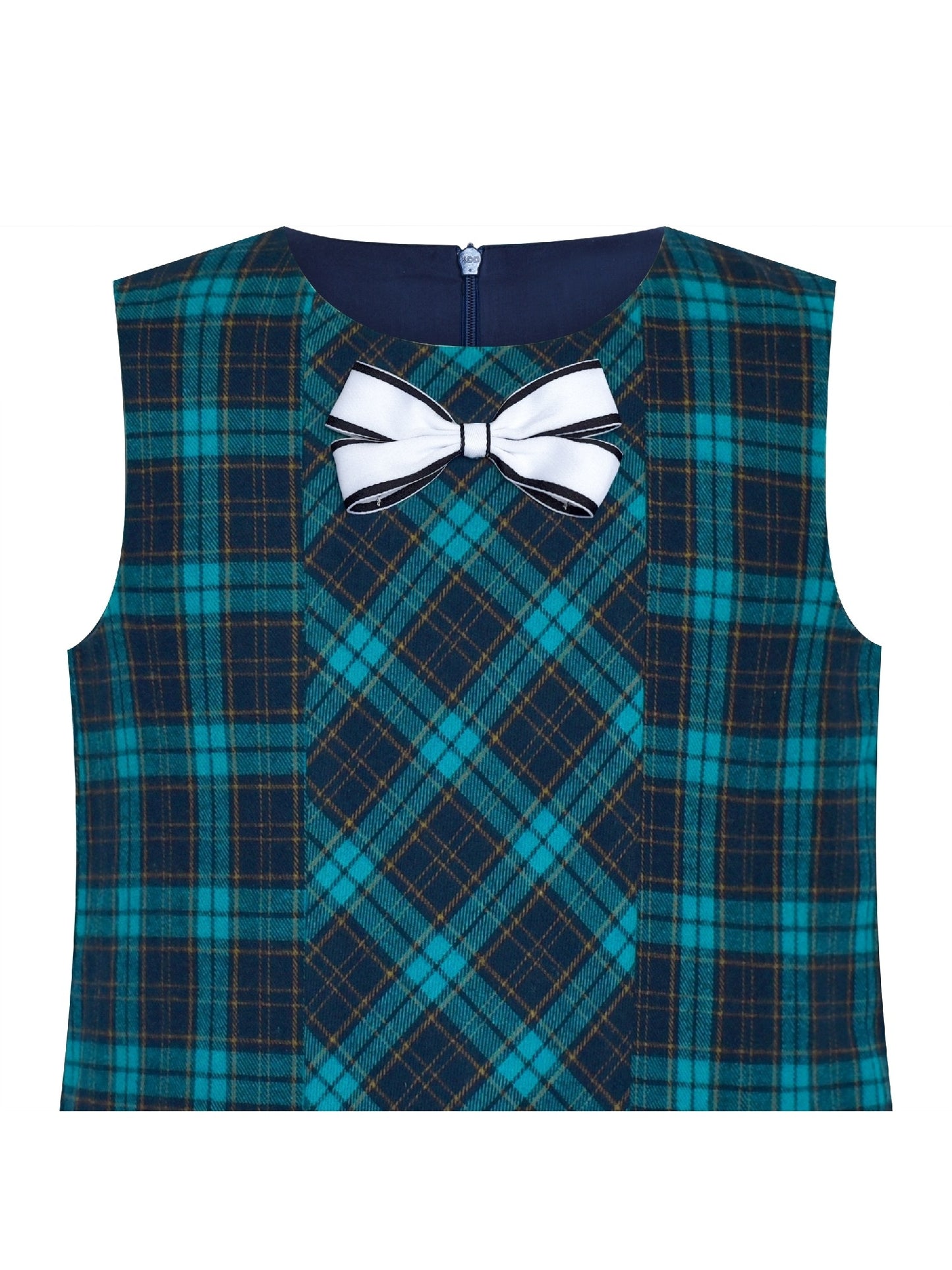 Girls Dress Plaid A-line Bow Tie School Uniform Blue