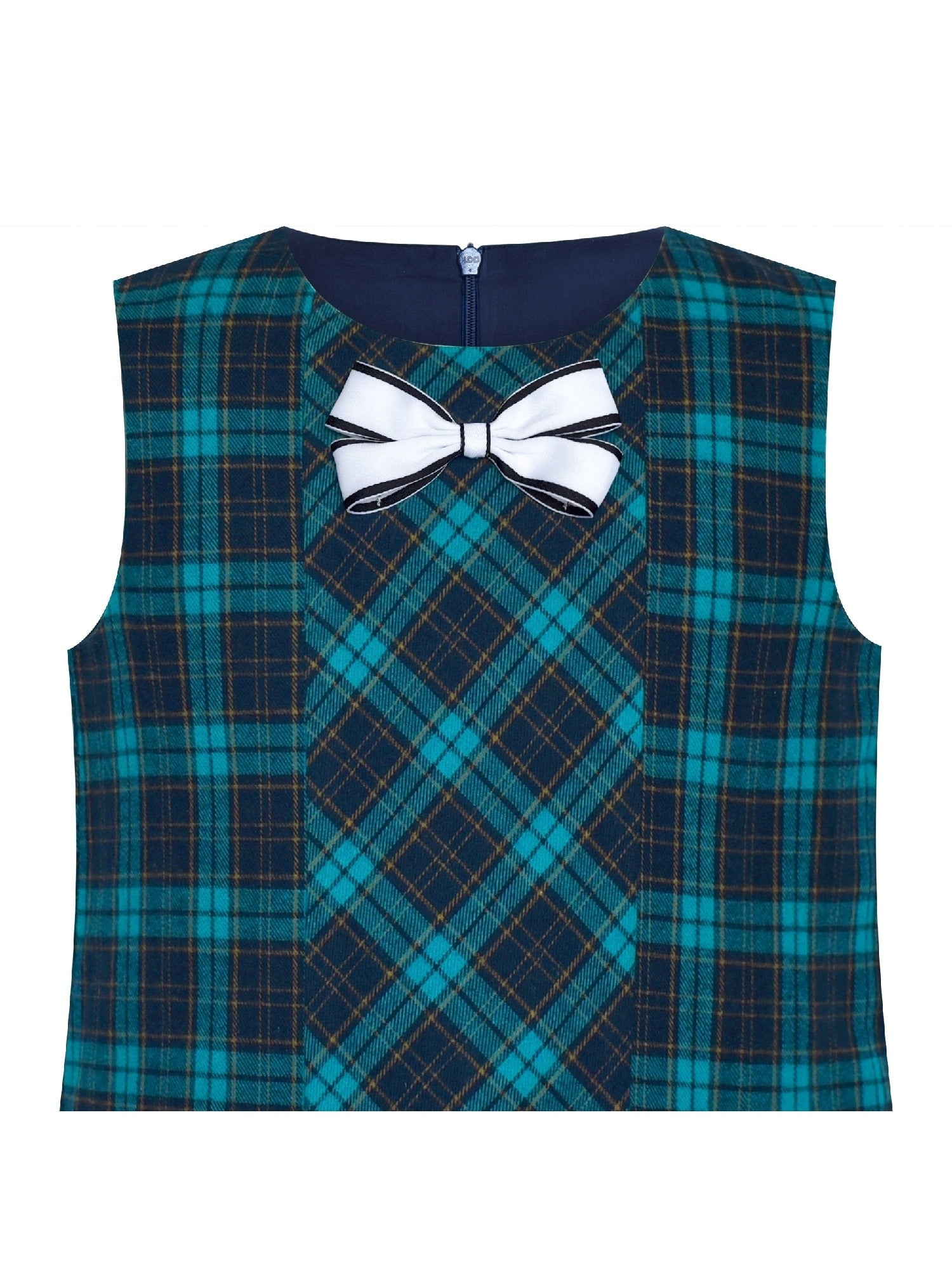 Girls Dress Plaid A-line Bow Tie School Uniform Blue