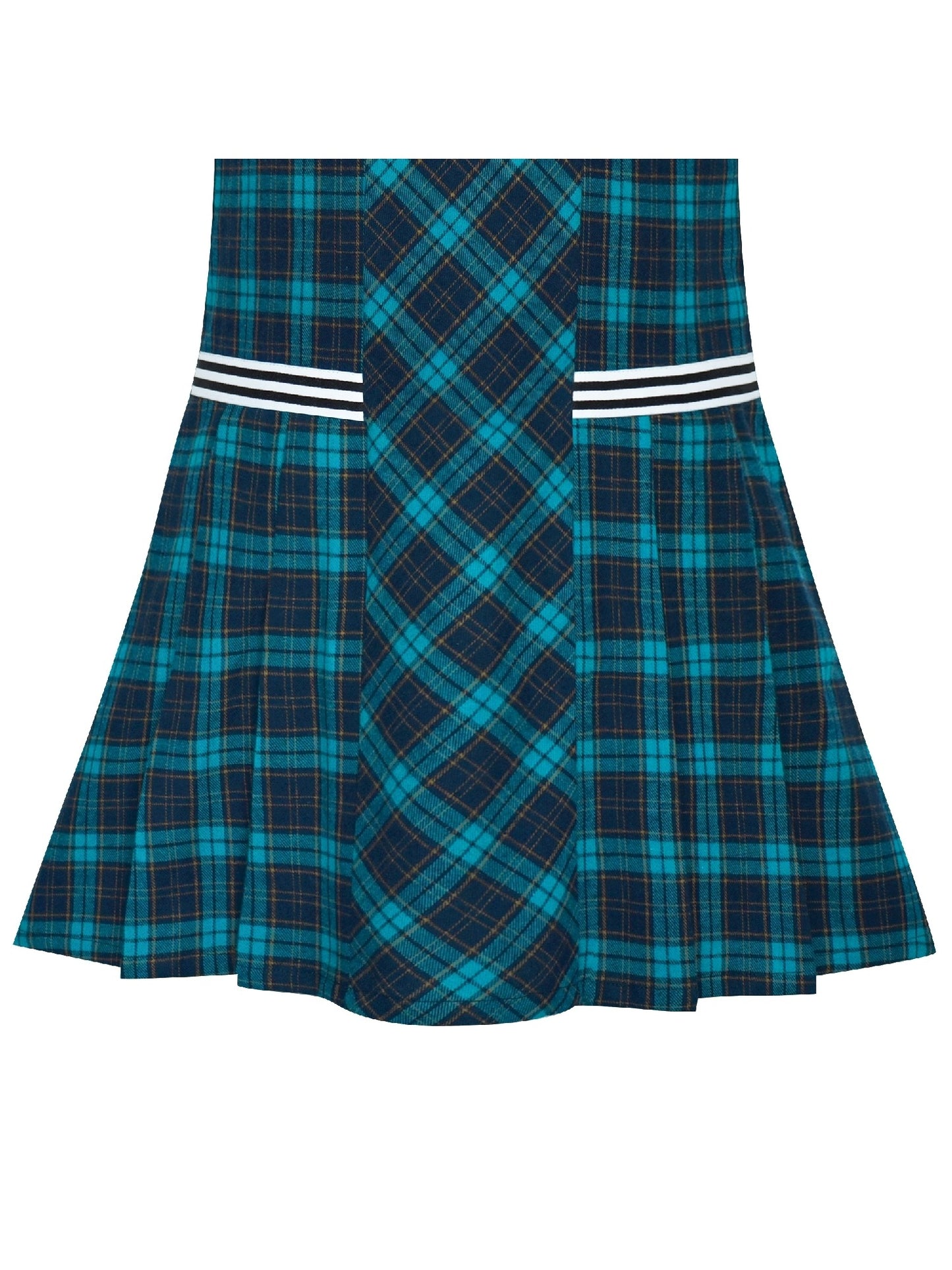 Girls Dress Plaid A-line Bow Tie School Uniform Blue