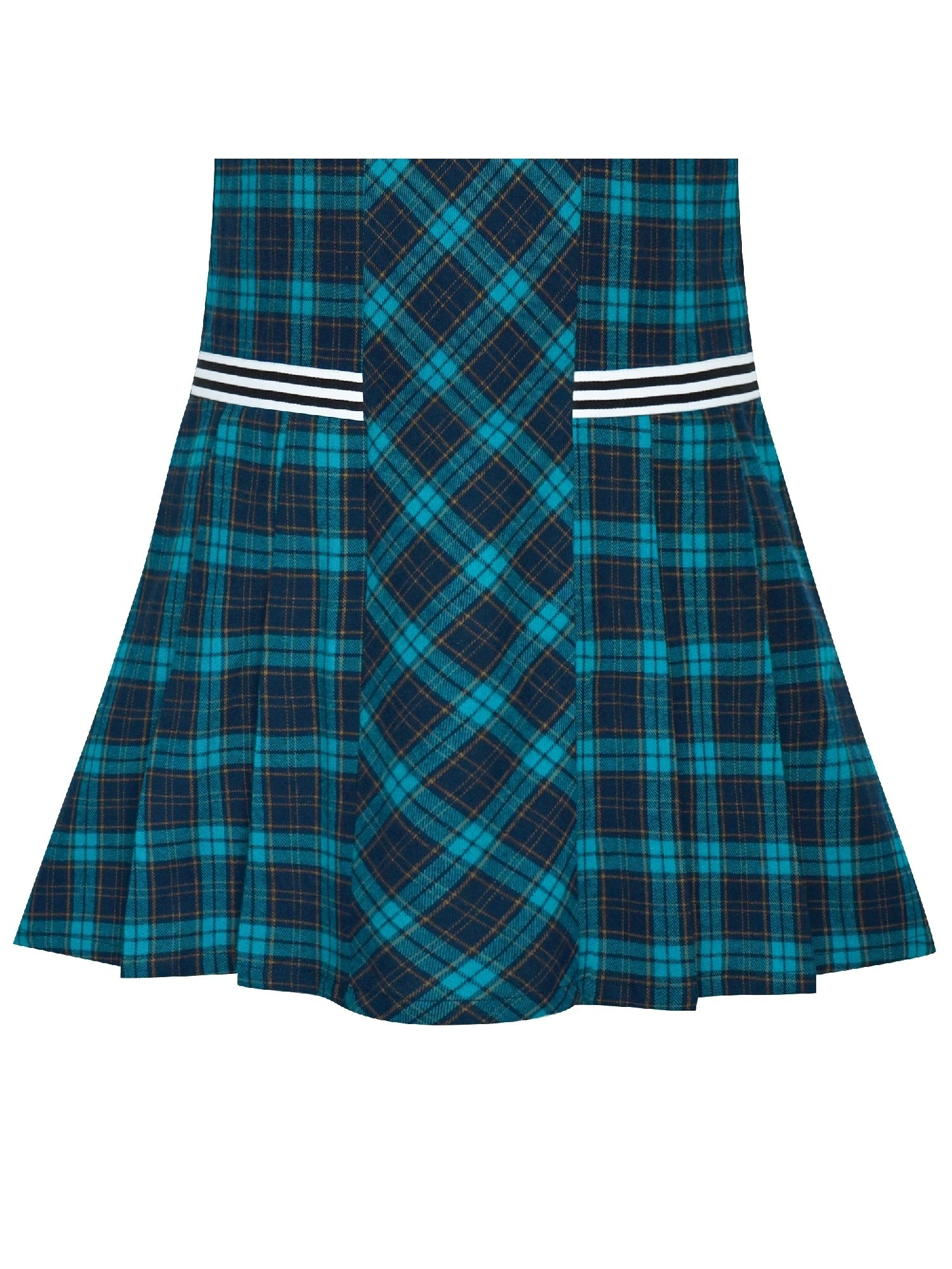 Girls Dress Plaid A-line Bow Tie School Uniform Blue
