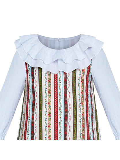 Girls Dress White Collar Back School Cotton Casual - Multi-Color