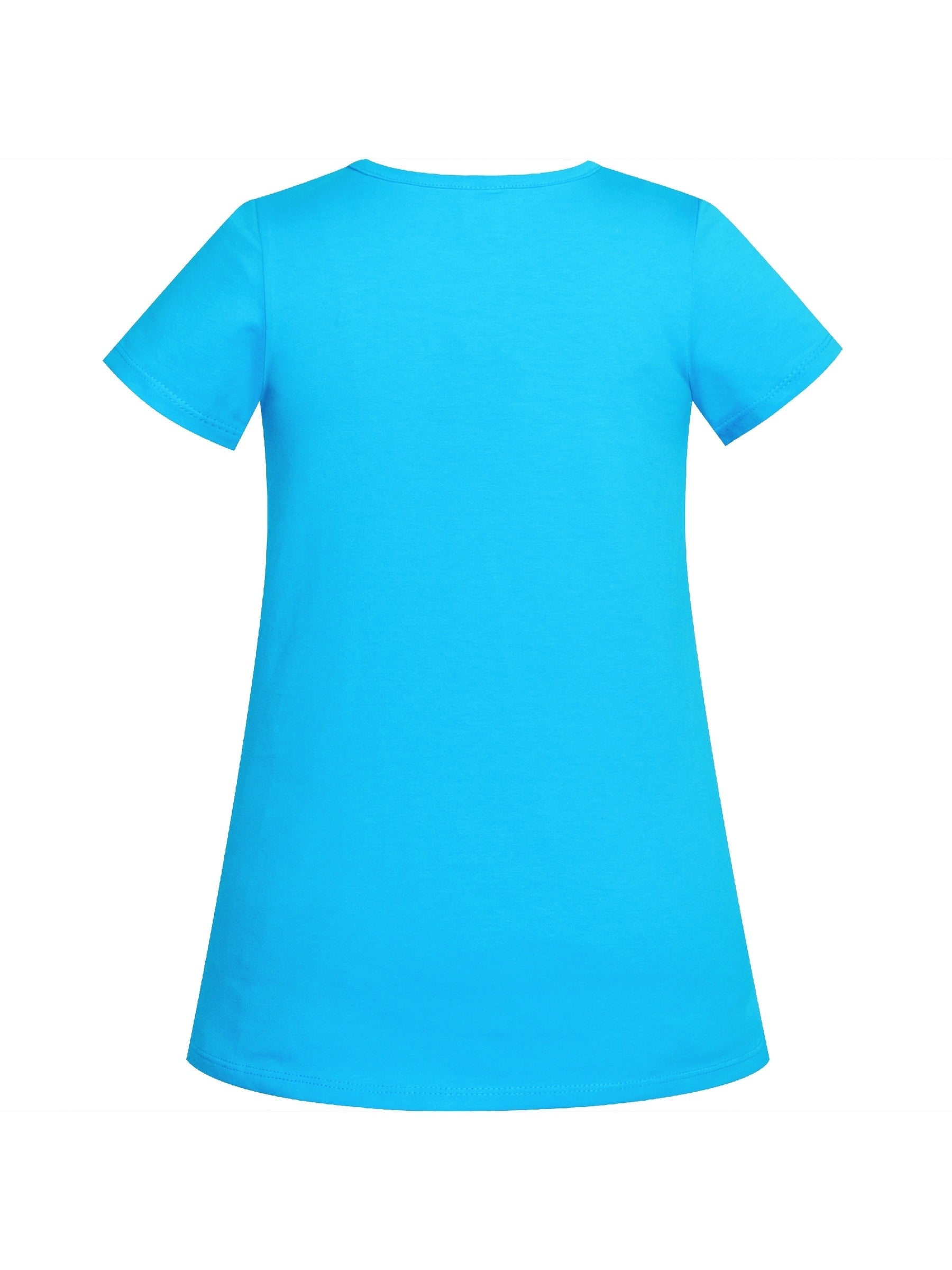 Girls Dress Cotton Green Crocodile Dinosaur Pocket Short Sleeve Blue